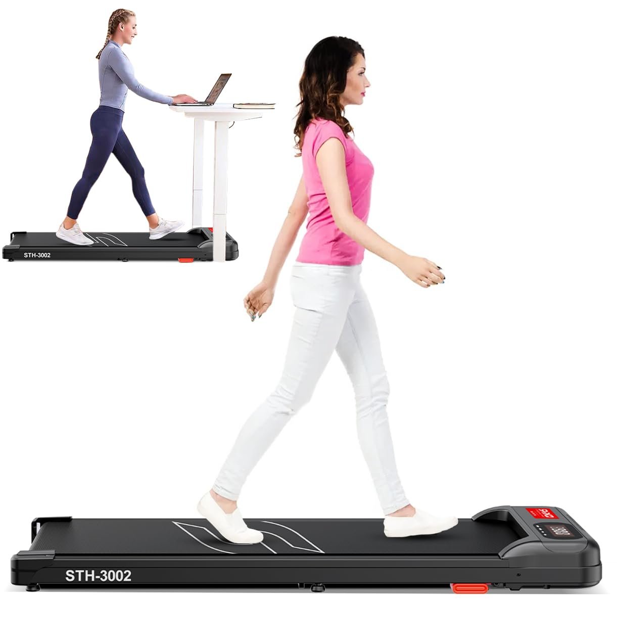 Sparnod Fitness STH-3002 Home Use Walking Pad Treadmill for Home Use Compact, Ultra-Slim, Ready to Use | Shock Absorption | LED Display | Manual Incline | 100 Kg Capacity