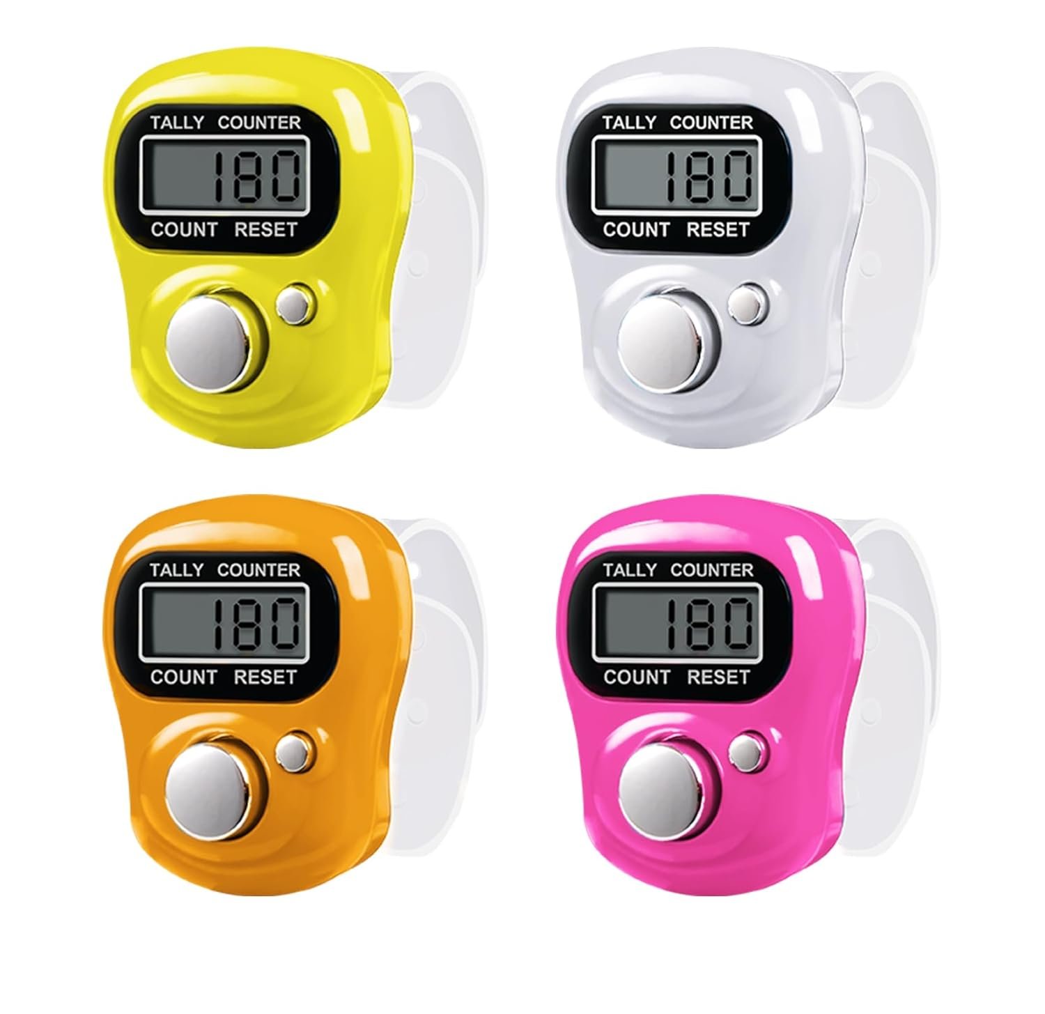 Mala Jaap Counter, Counting Machine for Japa, Naam Jap Counter, Finger Counter Ring, Set of 4 – Orange/Pink/White/Yellow
