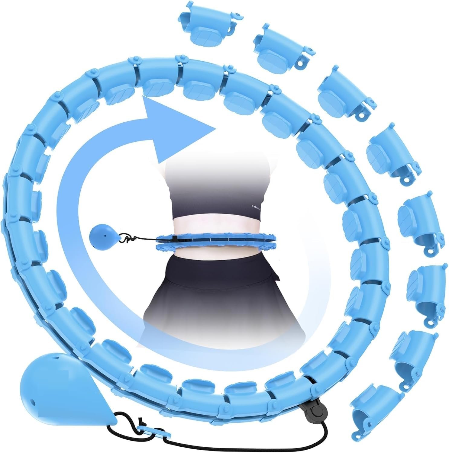 Oaklee Smart Hula Hoop Adult for Weight Loss, 24-Level Infinity Hula Hoop (77-132 cm) with Weighted Ball, Adjustable Fitness Quiet Weight Loss Equipment,