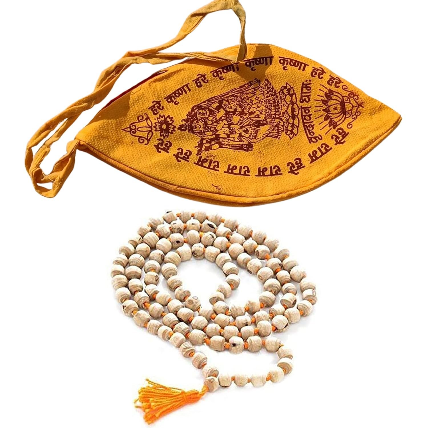 Gaumukhi Jaap Bag & 108 Beads Tulsi Mala | Jaap Mala With Jaap Bag | For Prayer And Chanting | Gomukhi Jap Mala | Pack Of 2 Items, Yellow