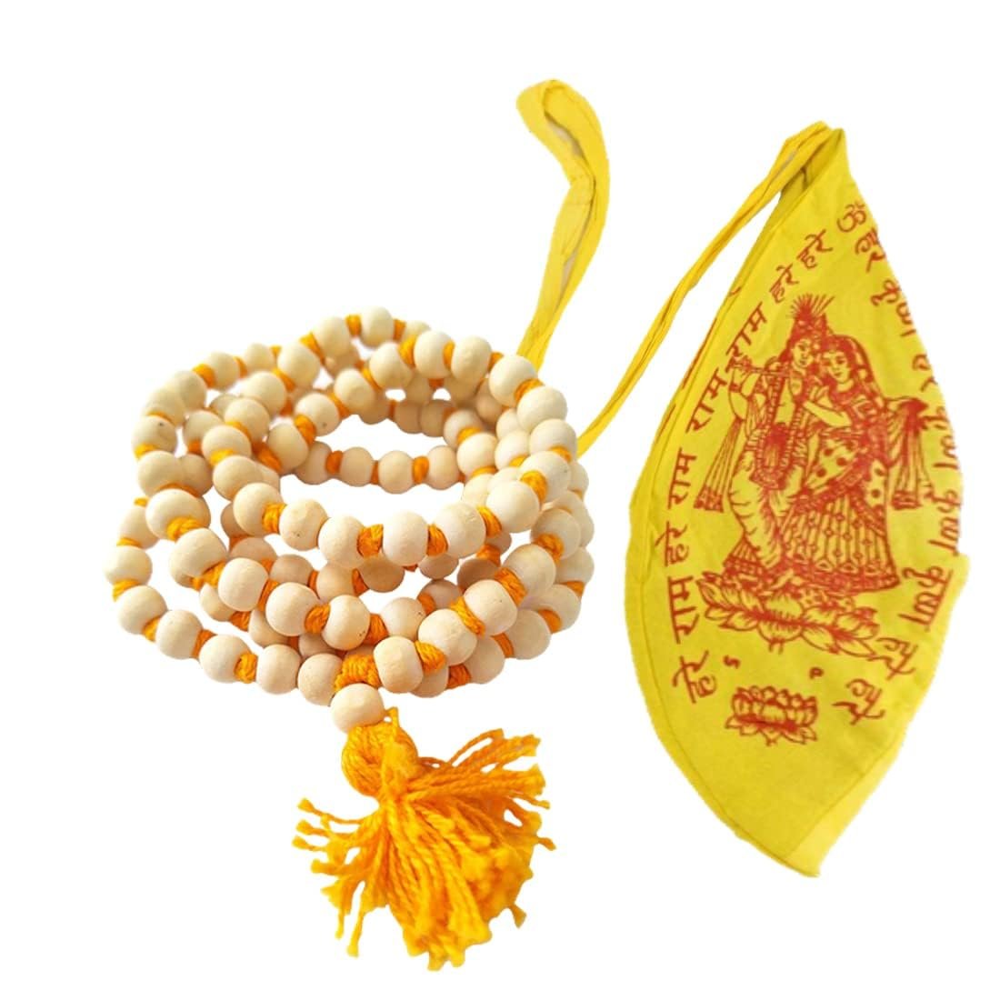 PRIYA BEADS Tulsi Japa Mala 108 Beads l Original Tulsi Mala for Mantra Jap with Radha Krishna Gomukhi Cotton Japa Mala Bag | Rosary Round Mala for Men & Women