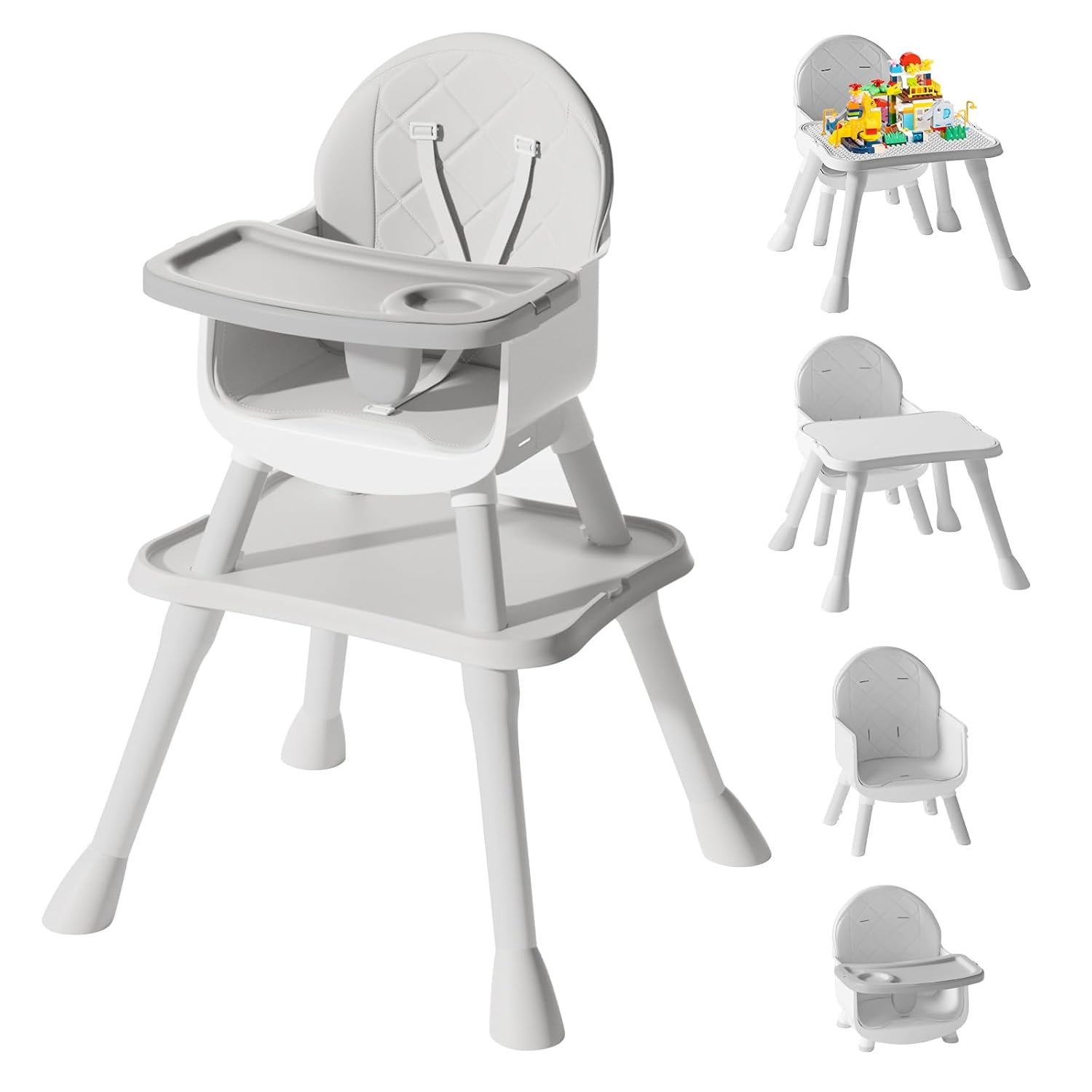 6 in 1 Baby High Chair, Convertible Highchair for Babies and Toddlers (Grey)