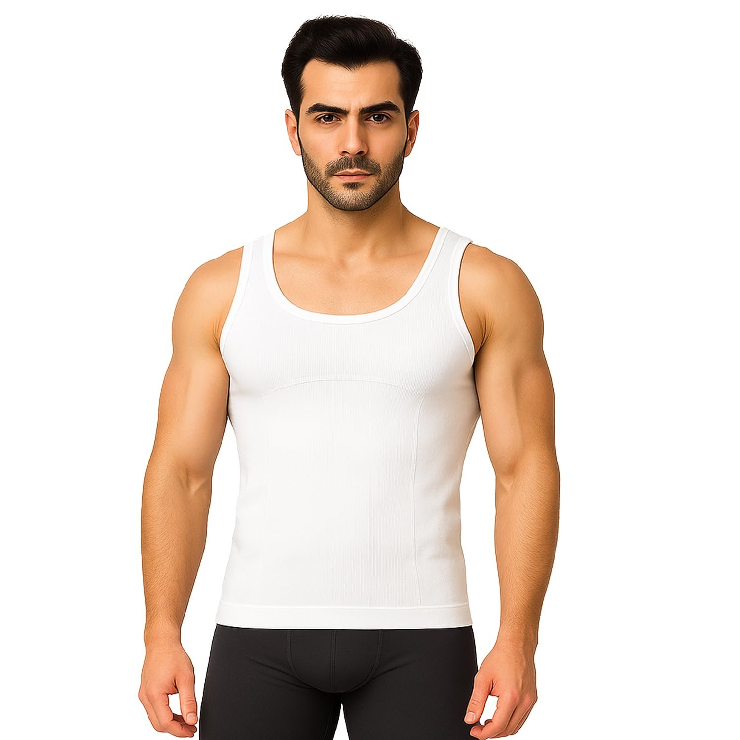 FF Mens Cotton Compression Shirt Slimming Body Shaper Vest Sleeveless Waist Trainer Workout Tank Top Tummy Control Shapewear