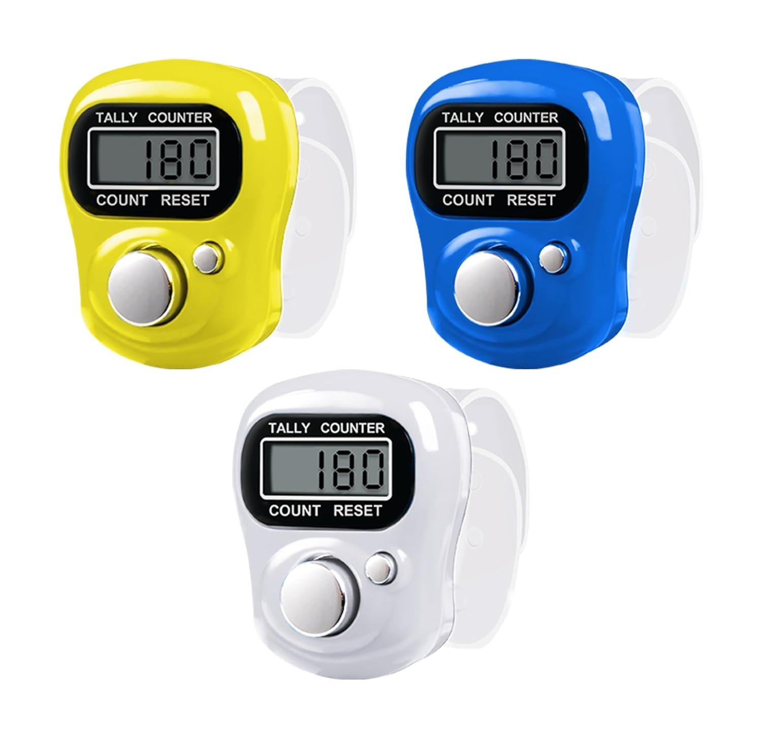 Amble Counter for Chanting Mantra, Tally Counter Finger Ring, Chanting Count Machine, Set of 3 – Blue/White/Yellow