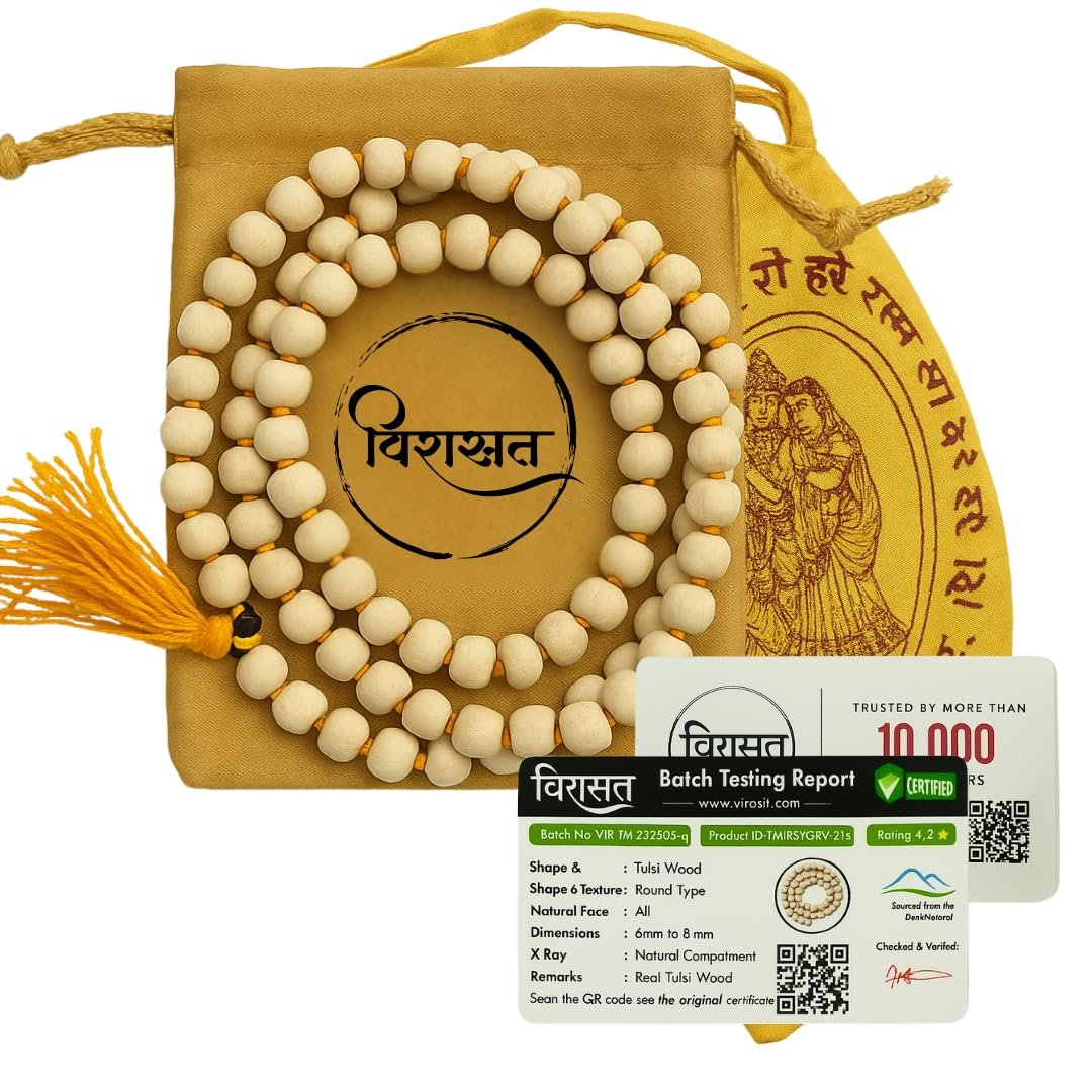 Virasit Certified Tulsi Mala 108 Beads Original for Japa Meditation and Prayer | Natural Holy Basil Japa Mala with Gomukhi for Mantra Chanting Puja and Spiritual Healing (Combo Pack)