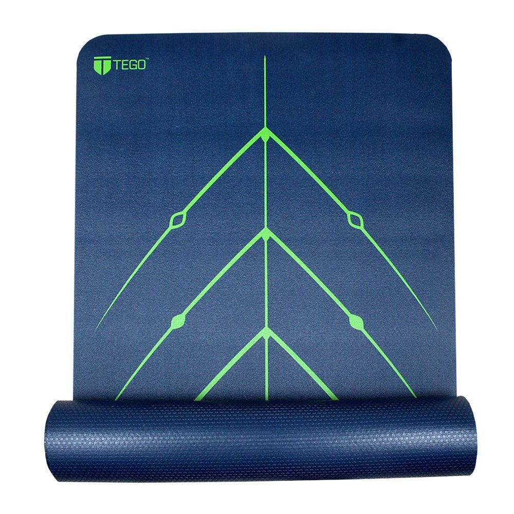 TEGO Stance Yoga Mat with GuideAlign for Posture Alignment (Blue Green Without Bag) | Reversible Design with Dual Texture Grip | 5mm Thick | Antimicrobial, Non-Slip, Sweat-Resistant | 6ft x 2ft | Yoga & Fitness Mat | Shoe-friendly Workout Mat