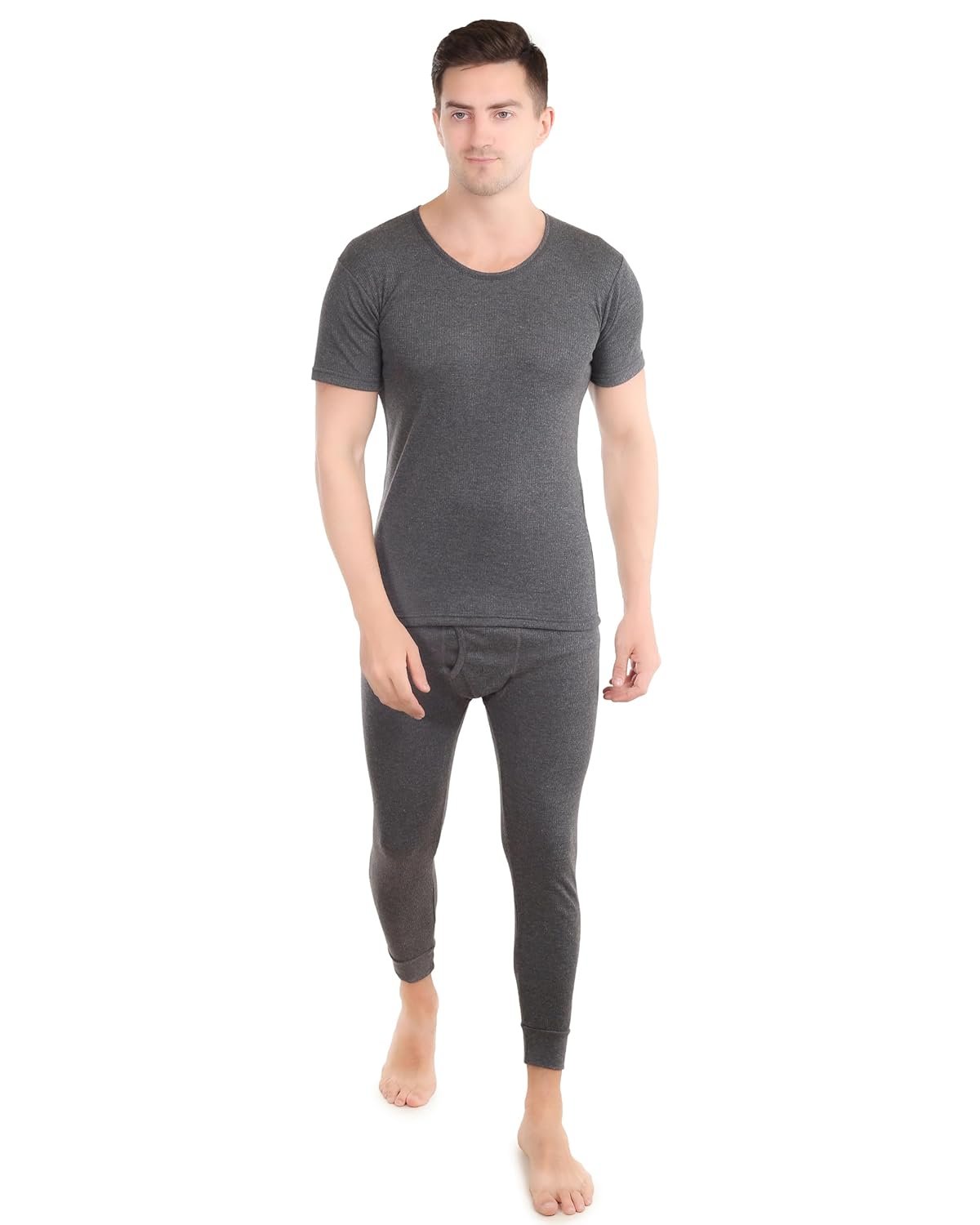 Yuneek Heatmaxx Men’s Round Neck Half Sleeve Skin Friendly Winter Wear Thermal Top and Bottom Set