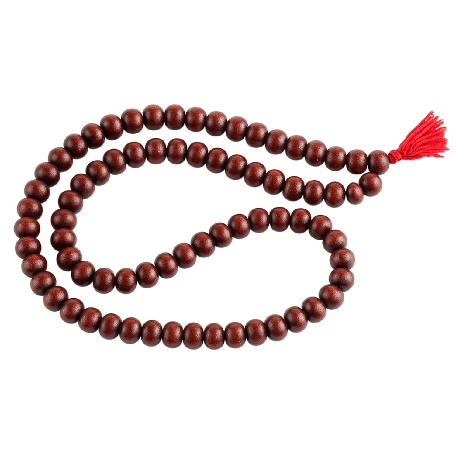 RDK Unisex Adult Handcrafted Processed Fragrant Sandalwood Mala Rosary Chandan Jaapmala With Tassel Wooden Japa Maala For Meditation Pooja Chanting Wearing Jewelry Prayer Beads Red Mala
