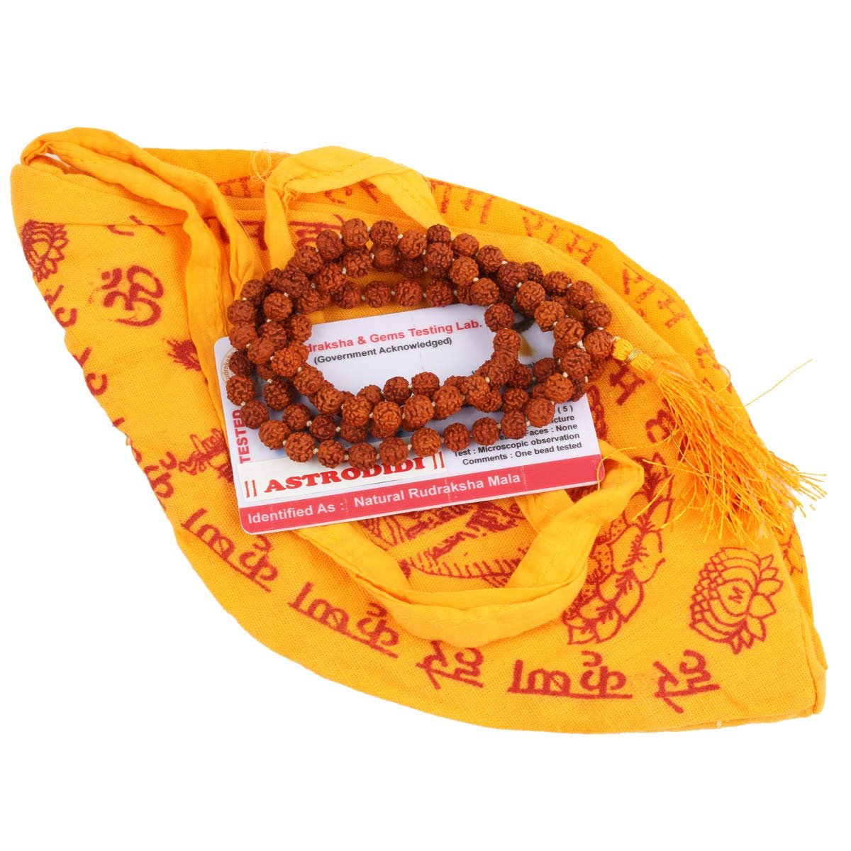 ASTRODIDI 5 Mukhi Rudraksha Mala With Gomukhi Bag for Mantra Jaap and Wearing | Lab Certified 108+1 Beads Five Face Panchmukhi Mala for Men and Women (Color: Brown, Size 7-8 MM)