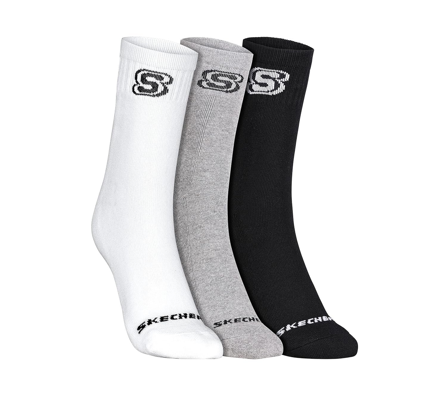 Skechers Men Cotton 3Pk 1/2 Terry Full Length Socks (S20033Id-Wbgy_L), Assorted
