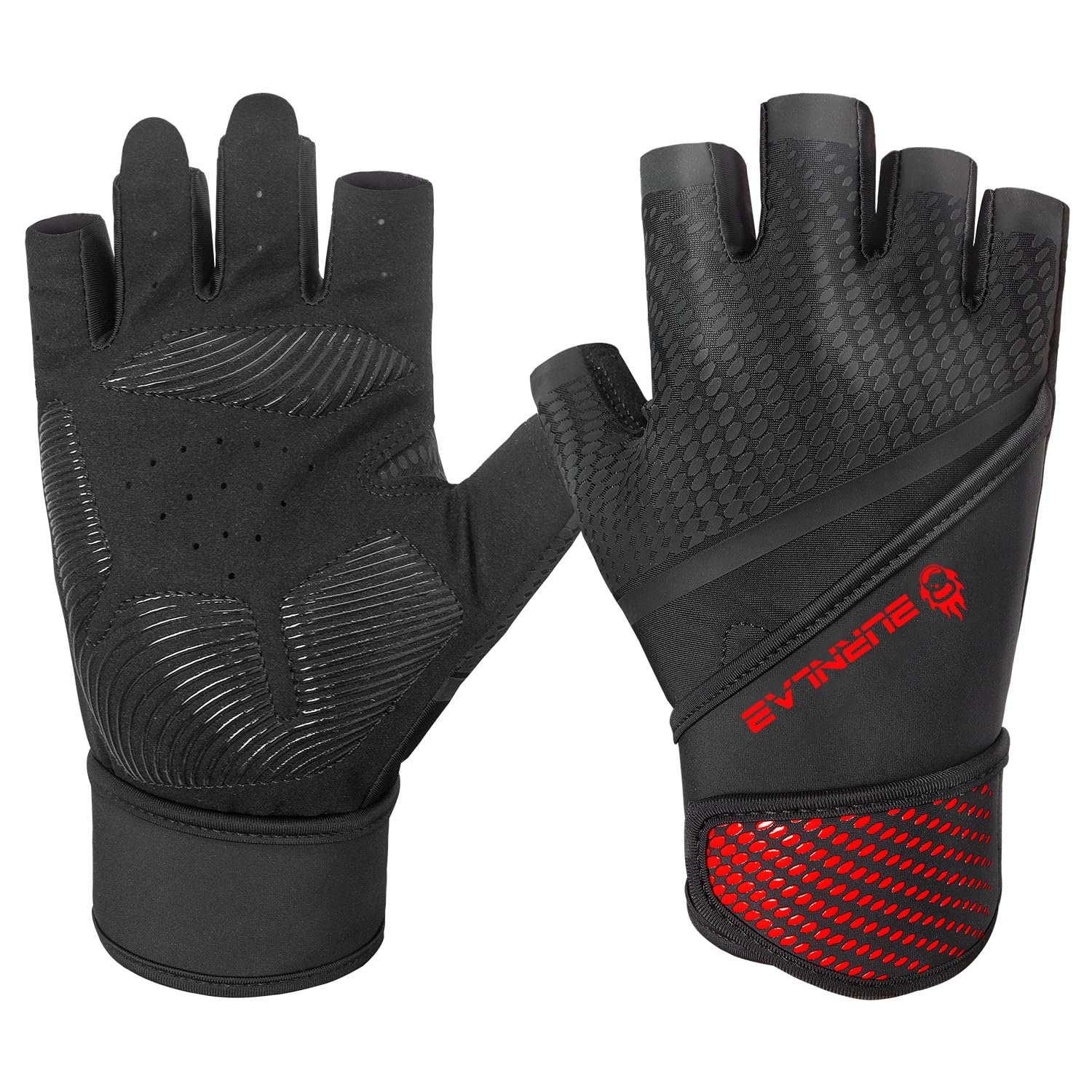 BURNLAB Flex Wirst Support Gym Gloves for Men and Women – Ideal for Weightlifting, Cycling, Crossfit, Offers Good Grip and Soft Padding (Black & Red, XL)
