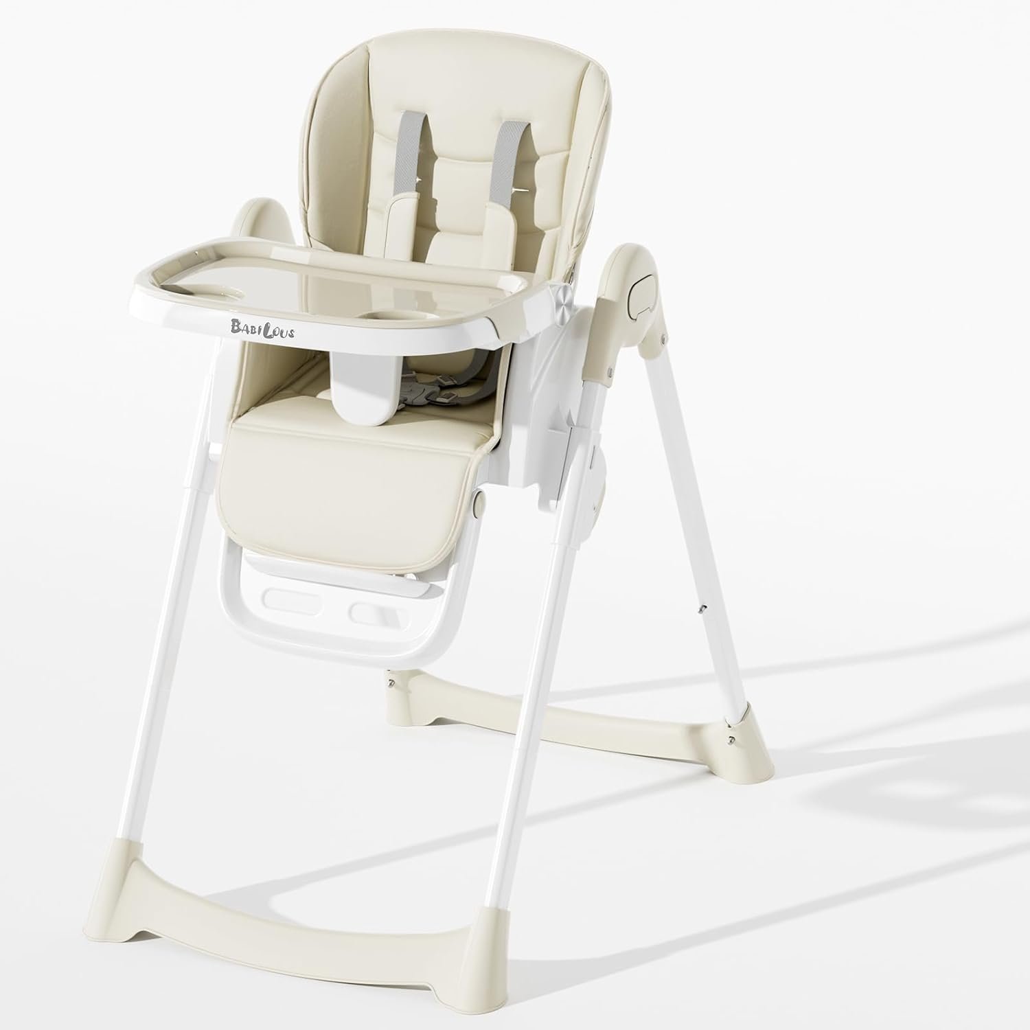 High Chair, Foldable High Chairs for Babies and Toddlers with Removable Tray, Height Adjustable Feeding Chair, Adjustable Backrest and Footrest, Beige