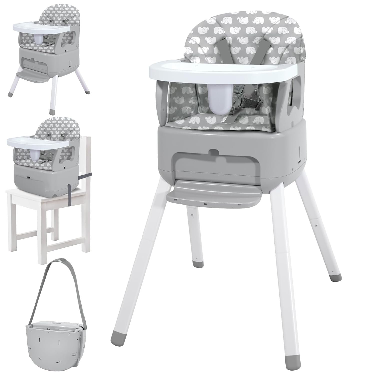 4 in 1 Portable Baby Highchair Convertible Highchair for Babies and Toddlers – Foldable Carry Small Box, High Chair, Infant Booster Seat, Dining Chair, Easy to Carry and Store (Grey)