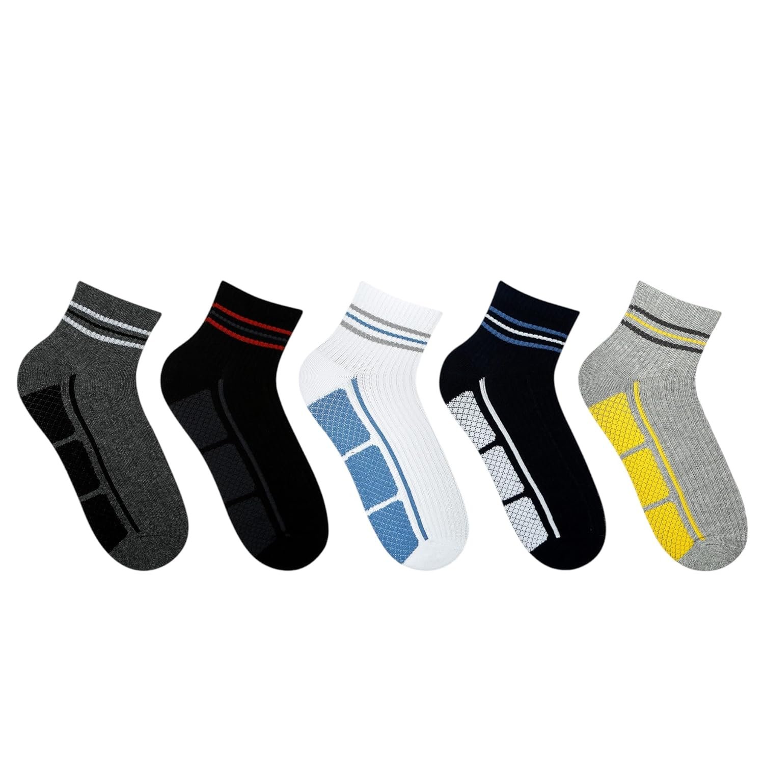 Balenzia Men’s Cushioned High Ankle Sports Socks- Pack of 3 and 5 (Black, Navy, White, Light Grey, Dark Grey)