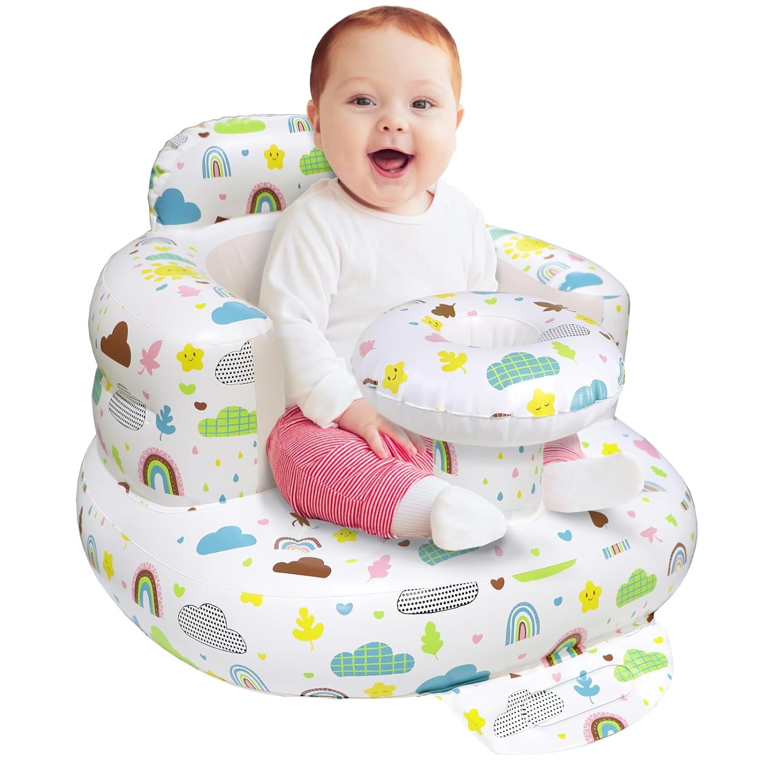 Inflatable Baby Seat for Babies 3 Months & Up, Portable Blow Up Baby Sit Up Chair, Learning to Sit and Feeding Chair for Infants & Toddlers Indoor & Outdoor Use (Tray)