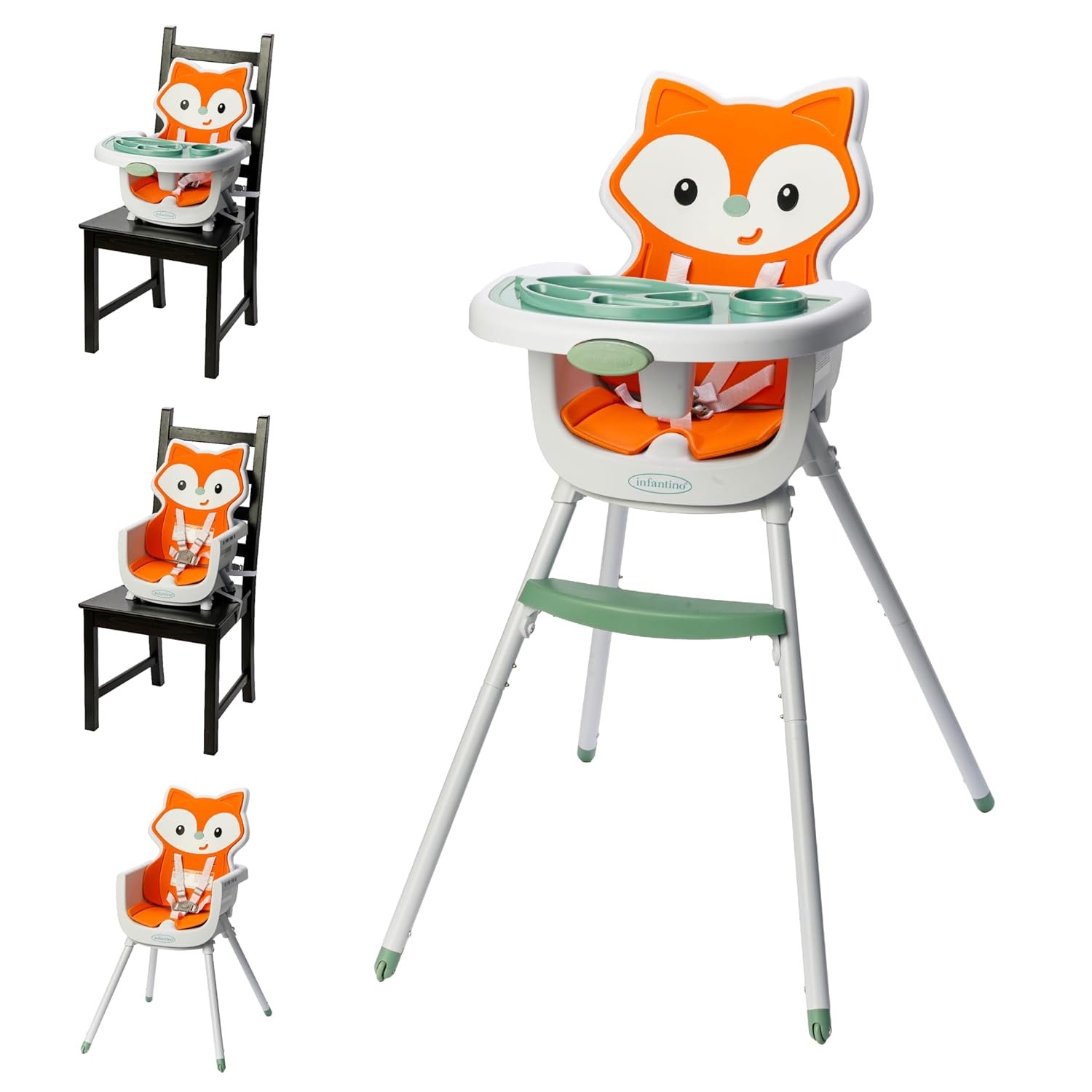 Infantino Grow-with-Me 4-in-1 Convertible High Chair, Fox-Theme, Space-Saving Design, Booster and Toddler Chair for Infants & Toddlers 3M-36M