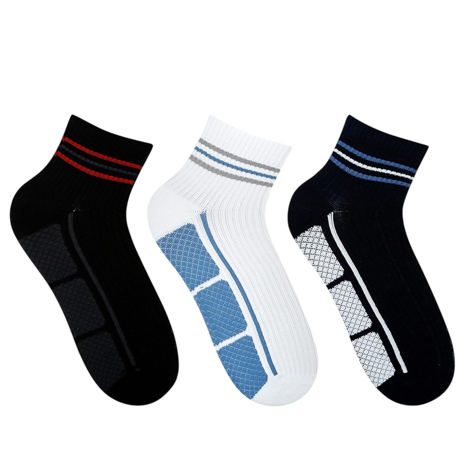 SocksXpress Men’s Cushioned Ankle-Length Socks | Pack of 3 Pairs | Black, L.Grey, D.Grey, Navy | Combed Cotton with Temperature-Regulating Soft Cushioning | Breathable & Daily Comfort Sports Socks