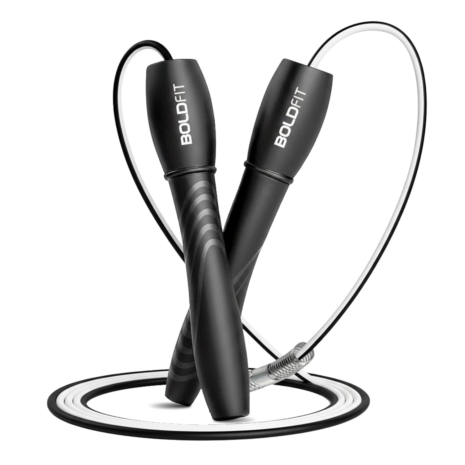 Boldfit Skipping Rope for Men and Women Jumping Rope With Adjustable Height Speed Skipping Rope for Exercise, Gym, Sports Fitness Adjustable Jump Rope, Polyvinyl Chlorine (PVC), Black-White