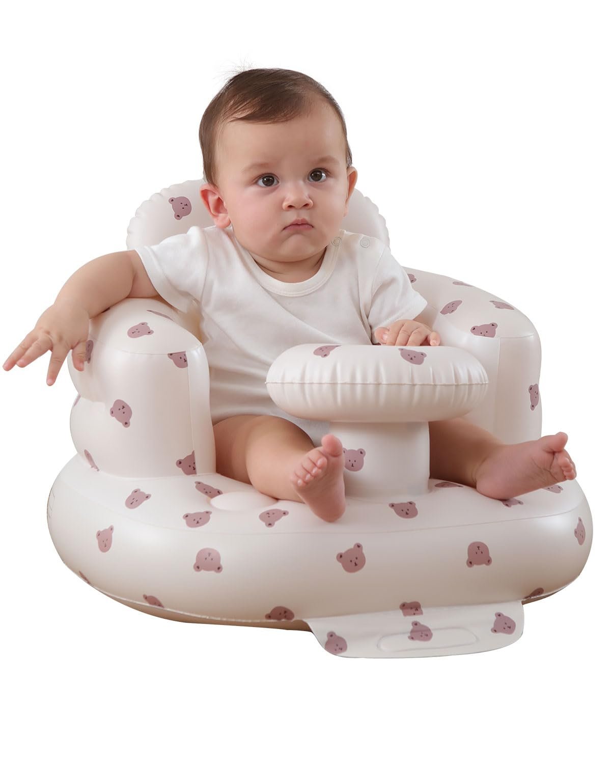 Inflatable Baby Seat for Babies 3-36 Months, Built in Air Pump Baby Chair Sit Me up Floor Seat for Baby, Bumbo Seat for Learning to Sit, Feeding, Camping (Bear with Tray)