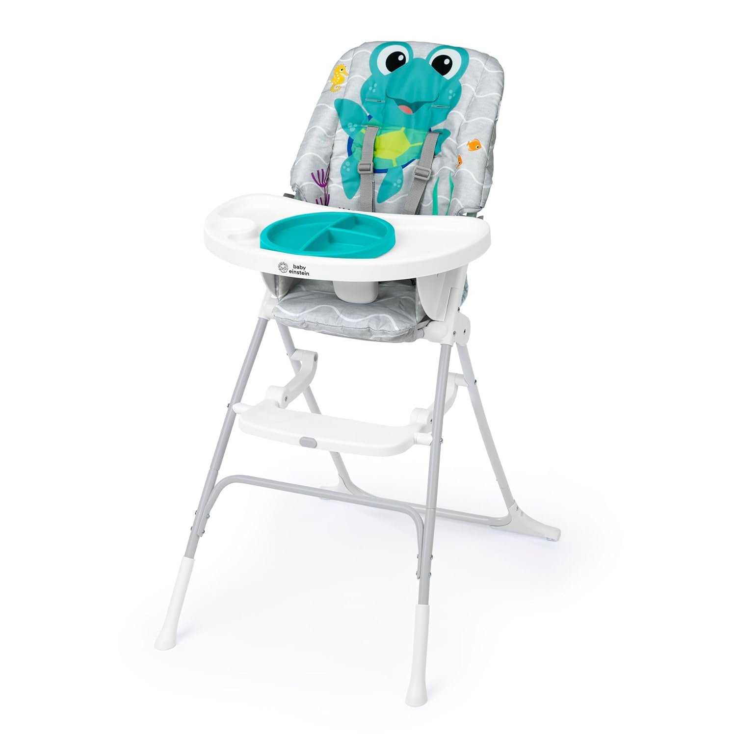 Baby Einstein Ocean Explorers Snack & Splash Compact Folding High Chair, with Water Mat, 5 Point Safety Harness, Ages 6 Months and Up, Unisex