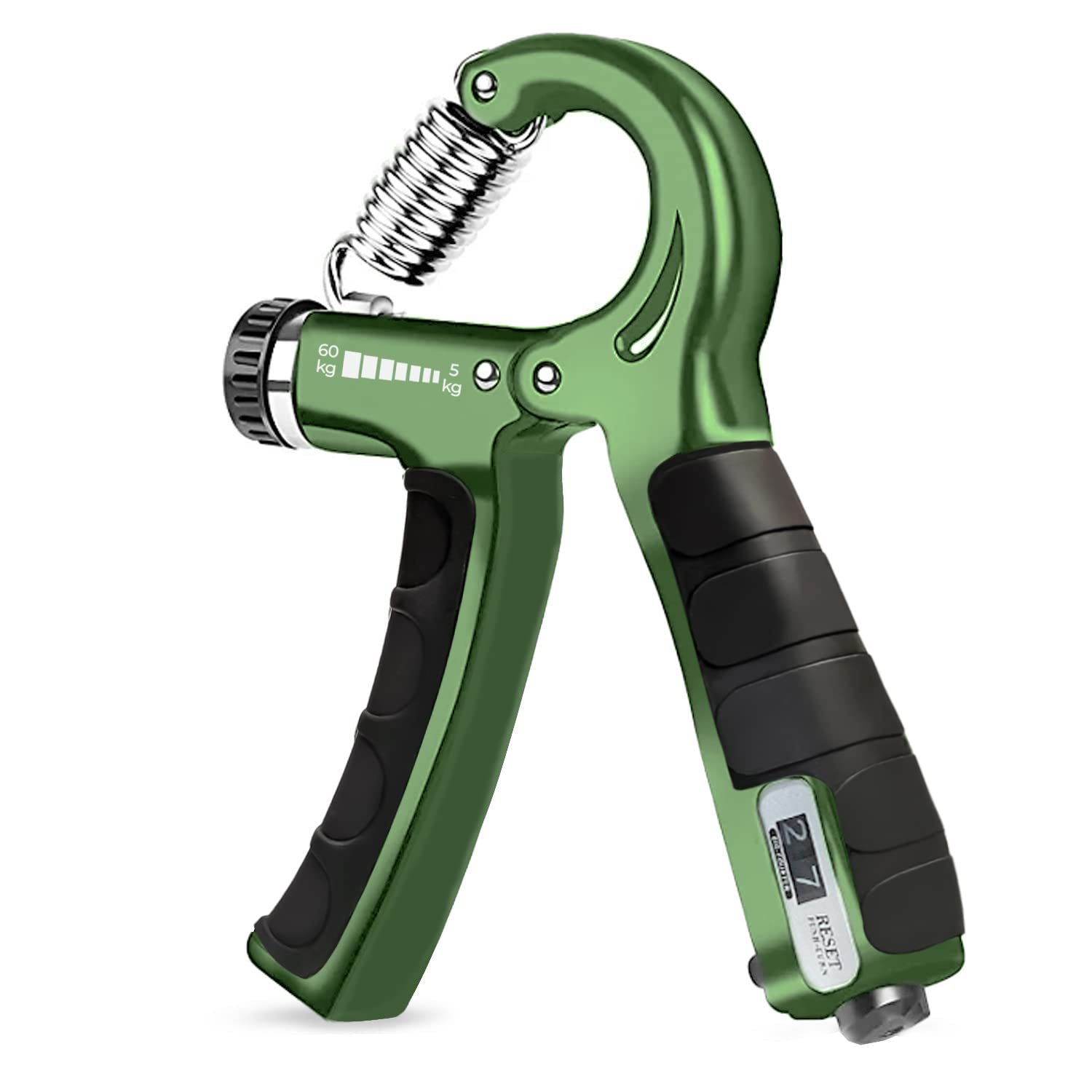 Boldfit Adjustable Hand Grip Strengthener, Hand Gripper With Counter for Men & Women for Gym Workout Hand Exercise Equipment for Forearm, Finger Exercise Power Gripper, Army Green,60kg, Alloy Steel