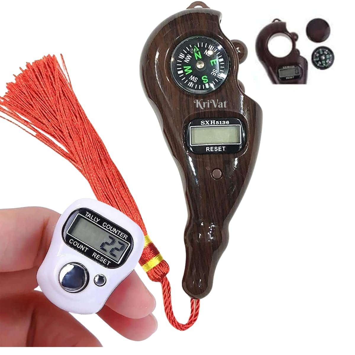 KriVat Mantra Jaap Digital Tally Counting with Compass Machine Finger Unique Design & Portable Hand Finger Counting Use for Mantra Jap and Cricket Umpire Multi-Color (Jaap Counter-Combo)