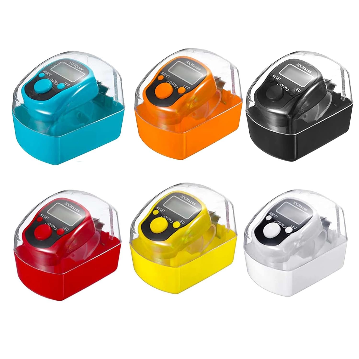 6-Pack Digital Tally Finger Counter with Led, Colorful Tasbeeh Tasbih 5-Digits Counter Clickers with Led Light, Carry Ring, Individual Hard Case for Muslims Pray Knitting Track Golf Lap