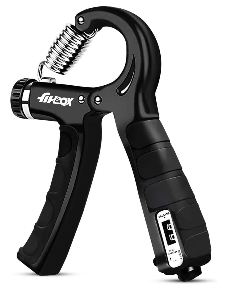 FitBox Sports Adjustable Hand Grip (5kg – 60kg) Strengthener with Counter for Men & Women for Gym Workout Hand Exercise Equipment to Use in Home for Forearm Exercise (Black) Stainless Steel Spring