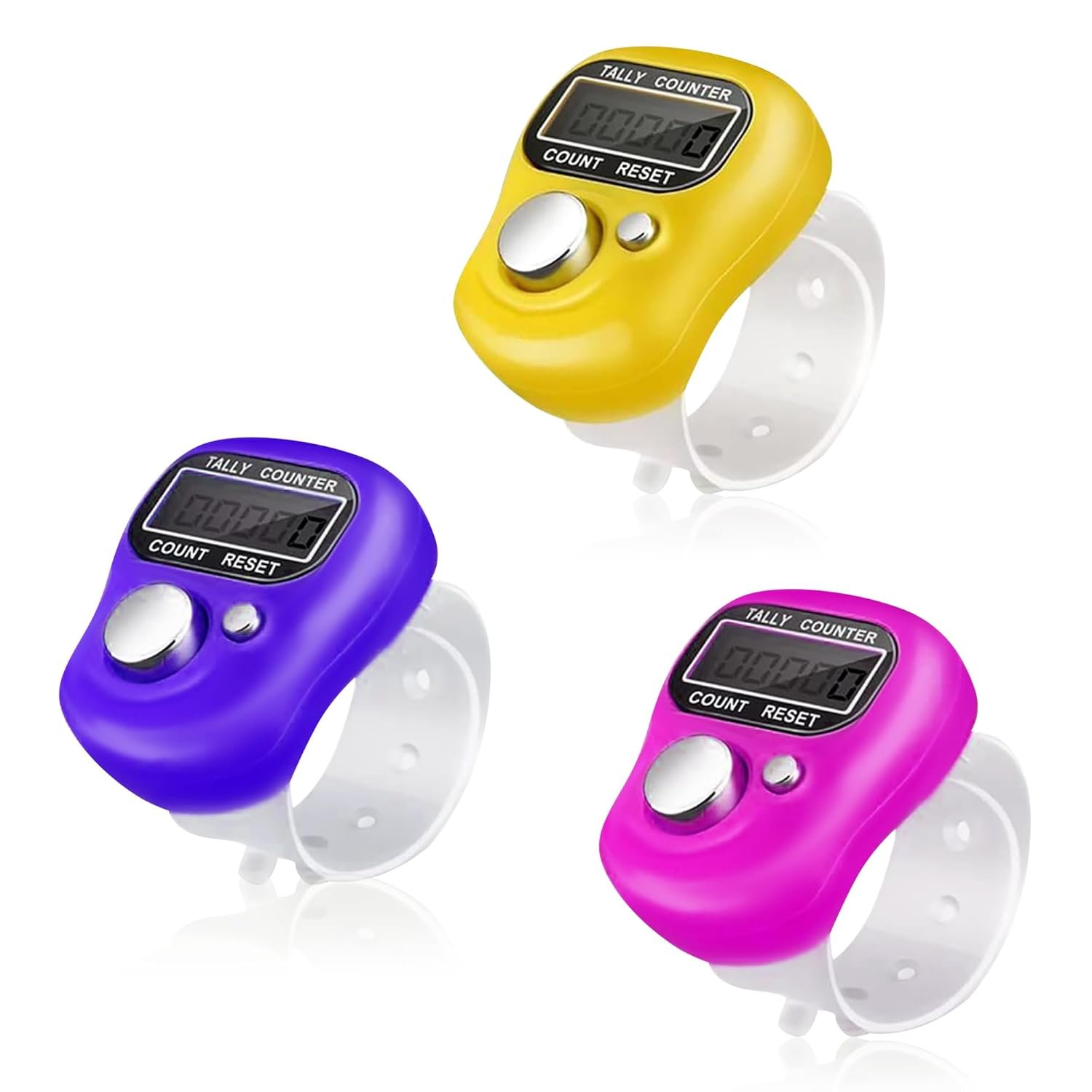 GLUN® Finger Ring Counter, Pack of 3, 5 Digit Hand Clicker Finger Counter Multicolour with Clear Visible Numbers, Useful for Various Counting Purposes