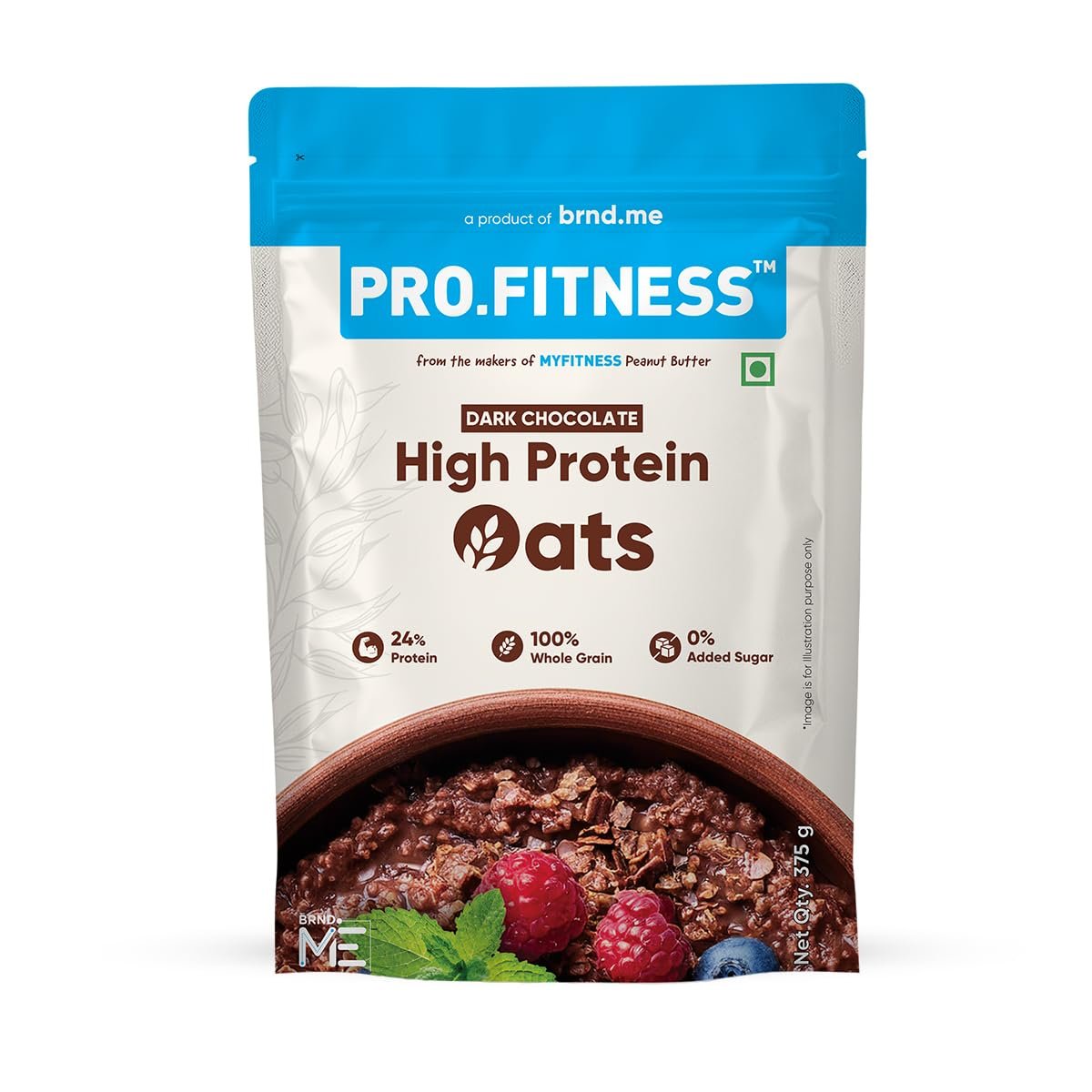 PRO.FITNESS High Protein Oats Dark Chocolate 375g | 24g Protein & 10g Fibre | Rolled Oats with Jaggery | Breakfast Cereal | No Refined Sugar | From the Makers of MyFitness Peanut Butter