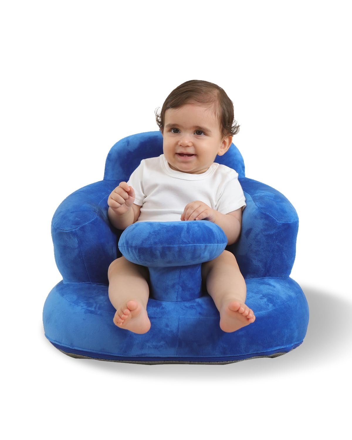 Velvet-Covered Inflatable Baby Seat with Built-in Pump | A Supportive Bumbo Seat for Babies 3-36 Months | Perfect for Learning to Sit, Feeding, Floor Time & Camping (Velvet Tray-Blue)