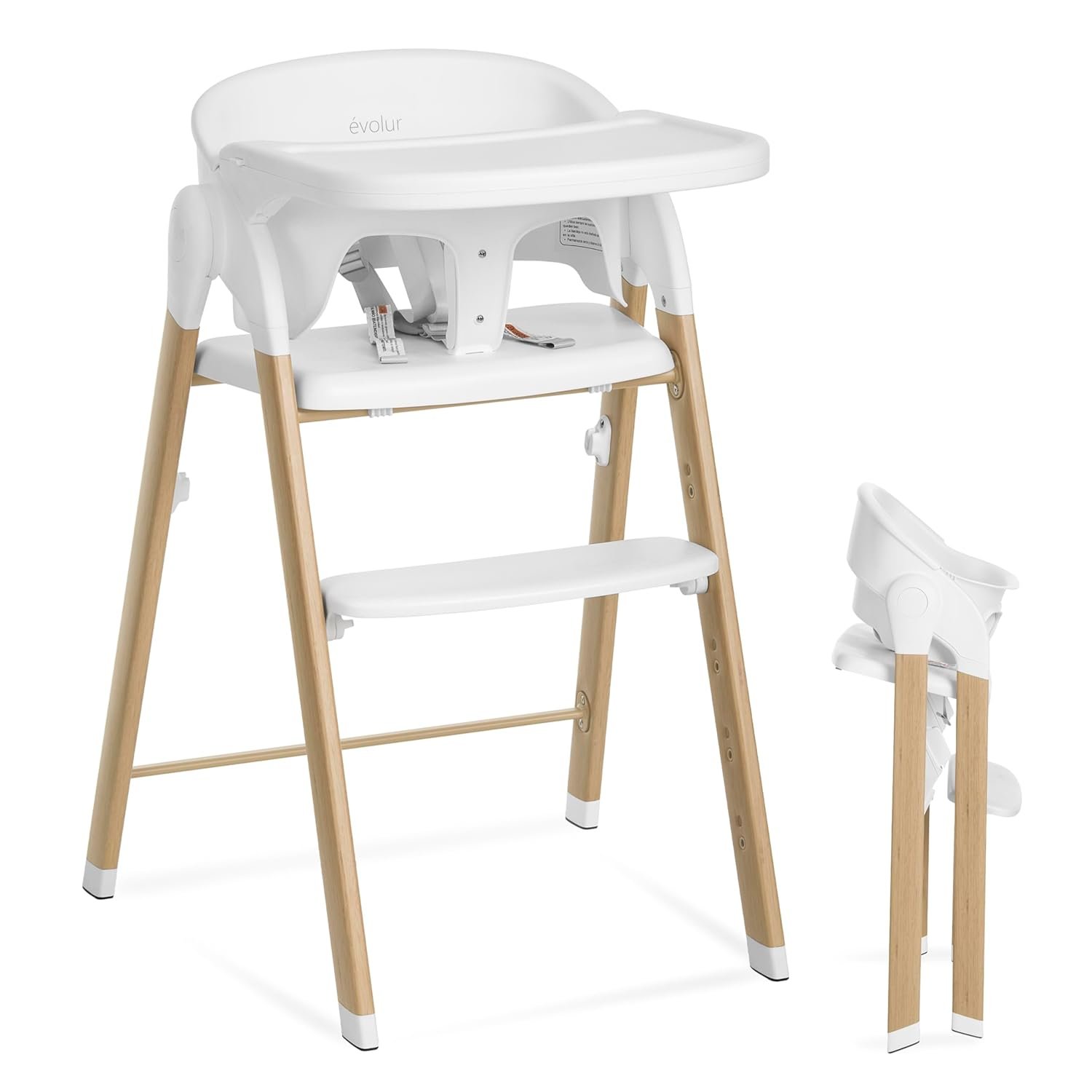 Evolur Nimbus High Chair in White, Easily Converts from Baby High Chair to Adult Stool, Compact and Easy to Fold Portable, Easy to Clean, Adjustable and Removable Tray