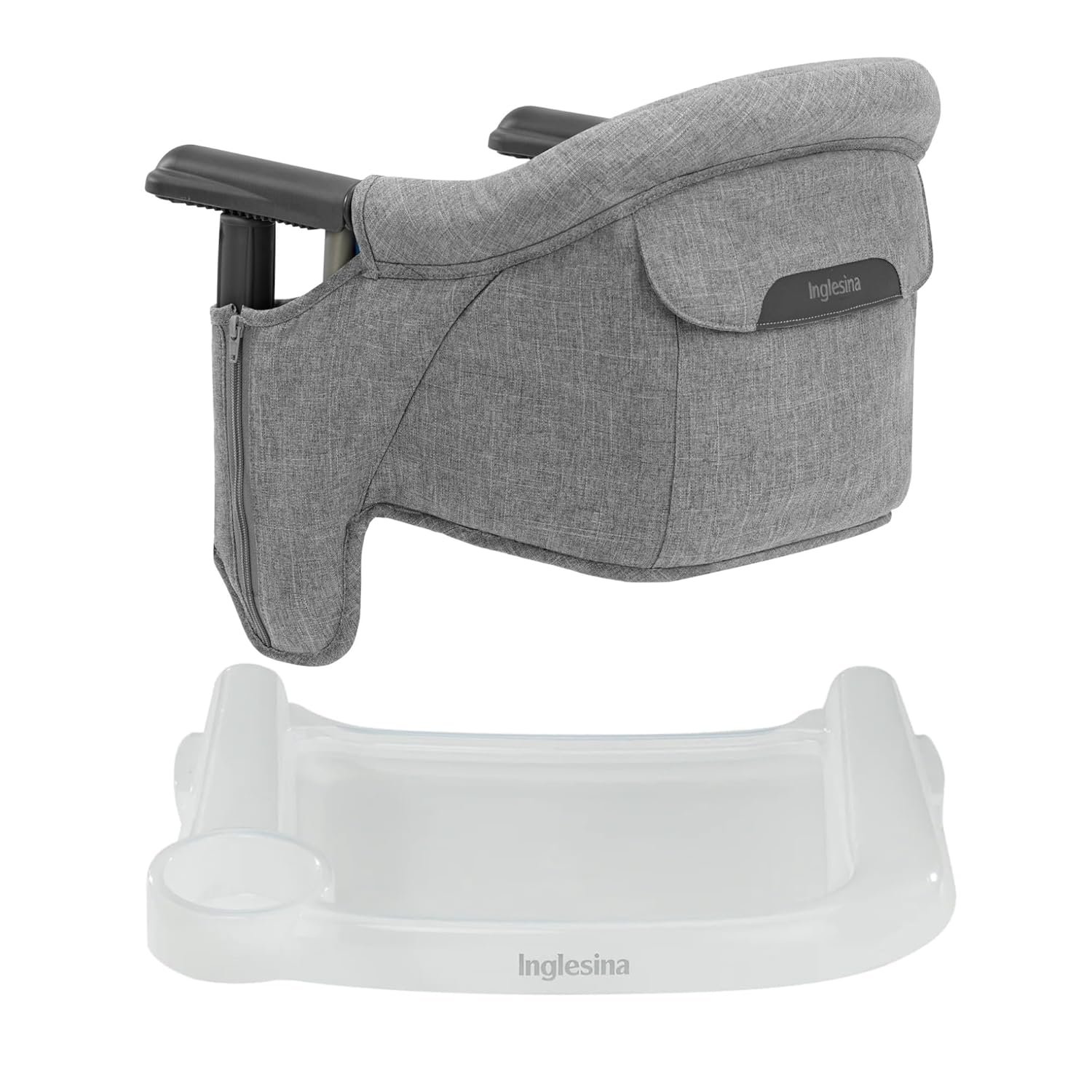Inglesina Fast Table Chair – Stone Gray Melange + Fast Dining Tray – Portable Baby High Chair – for Babies & Toddlers up to 37 lbs – Fits Tables 0.8” to 3.5” Thick – Compact – Travel Bag Included