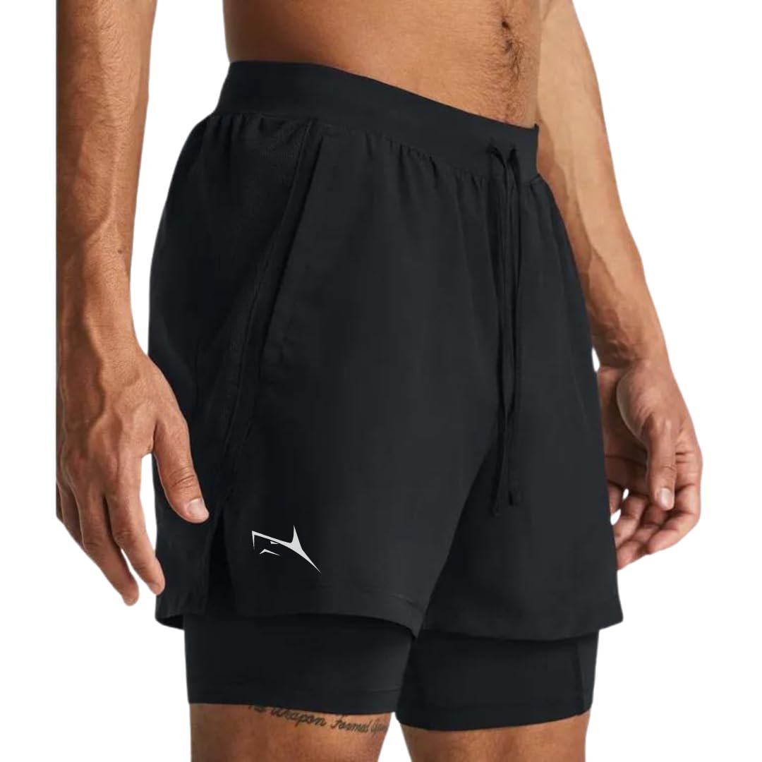 PROSHARX 2 in 1 Active Dual Shorts with Inner Tights Layer | Men’s Double Layer Short for Running, Gym & Sports
