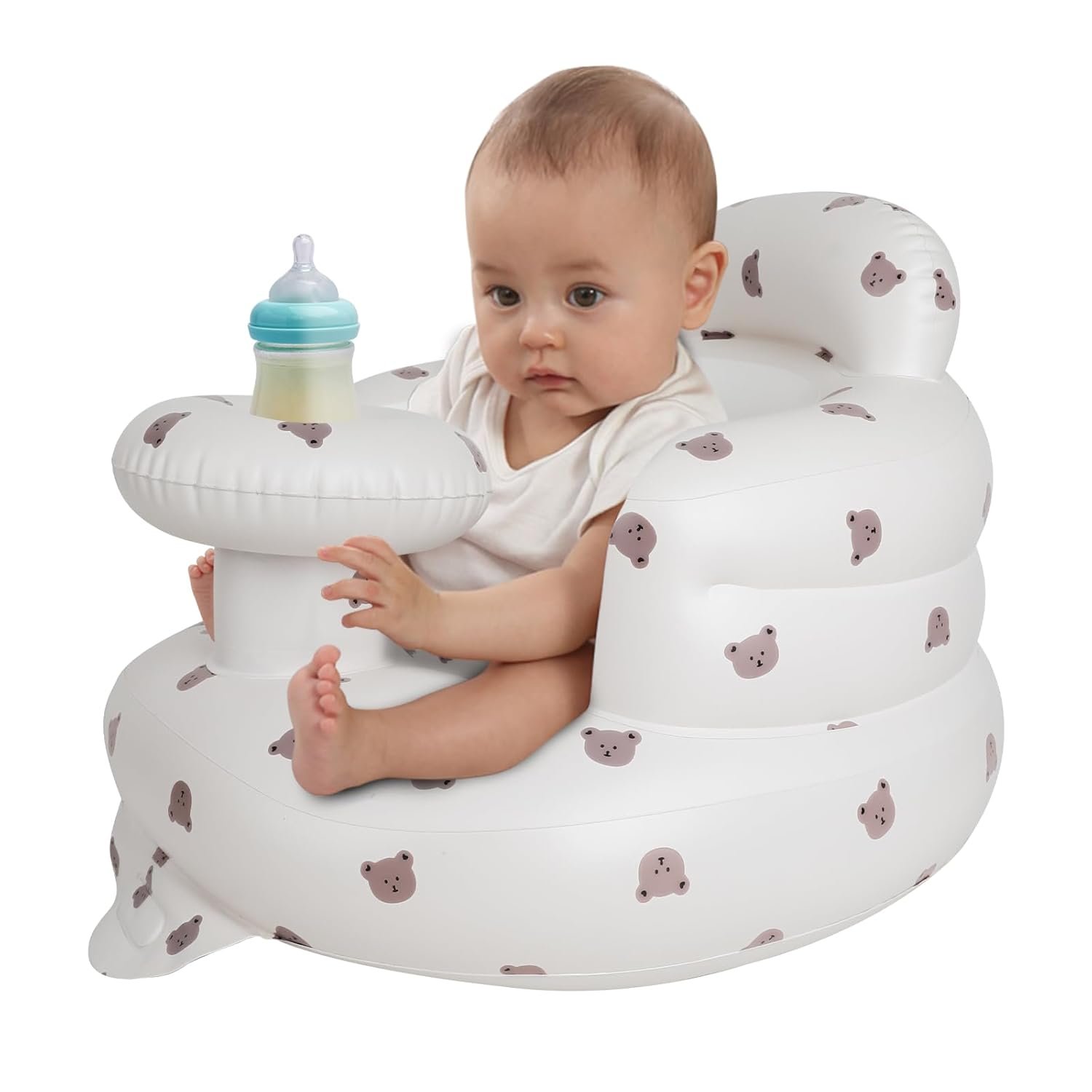Zenflux Inflatable Baby Chairs with Tray for Babies 3 Months and Up, Sit Me Up Floor Seats for Sitting Up, Built in Air Pump Baby Seats for Kids, Blow Up Baby Chair with Back Support – Cute Bear