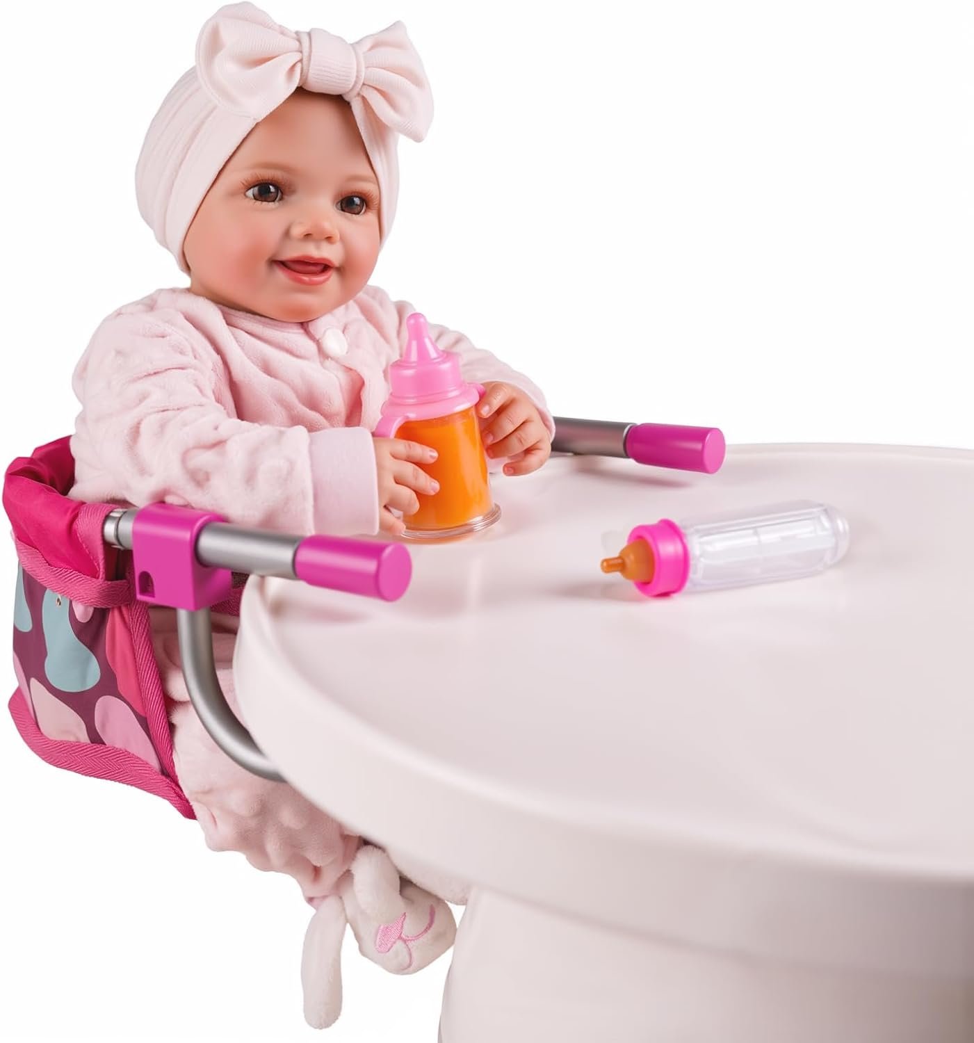 BABESIDE Baby Doll High Chair for 12–20 Inch Dolls, Foldable Table Seat Doll Furniture, Portable Feeding Chair Accessories for Reborn Dolls and Plush Toys, Pretend Play Accessory for Girls and Boys