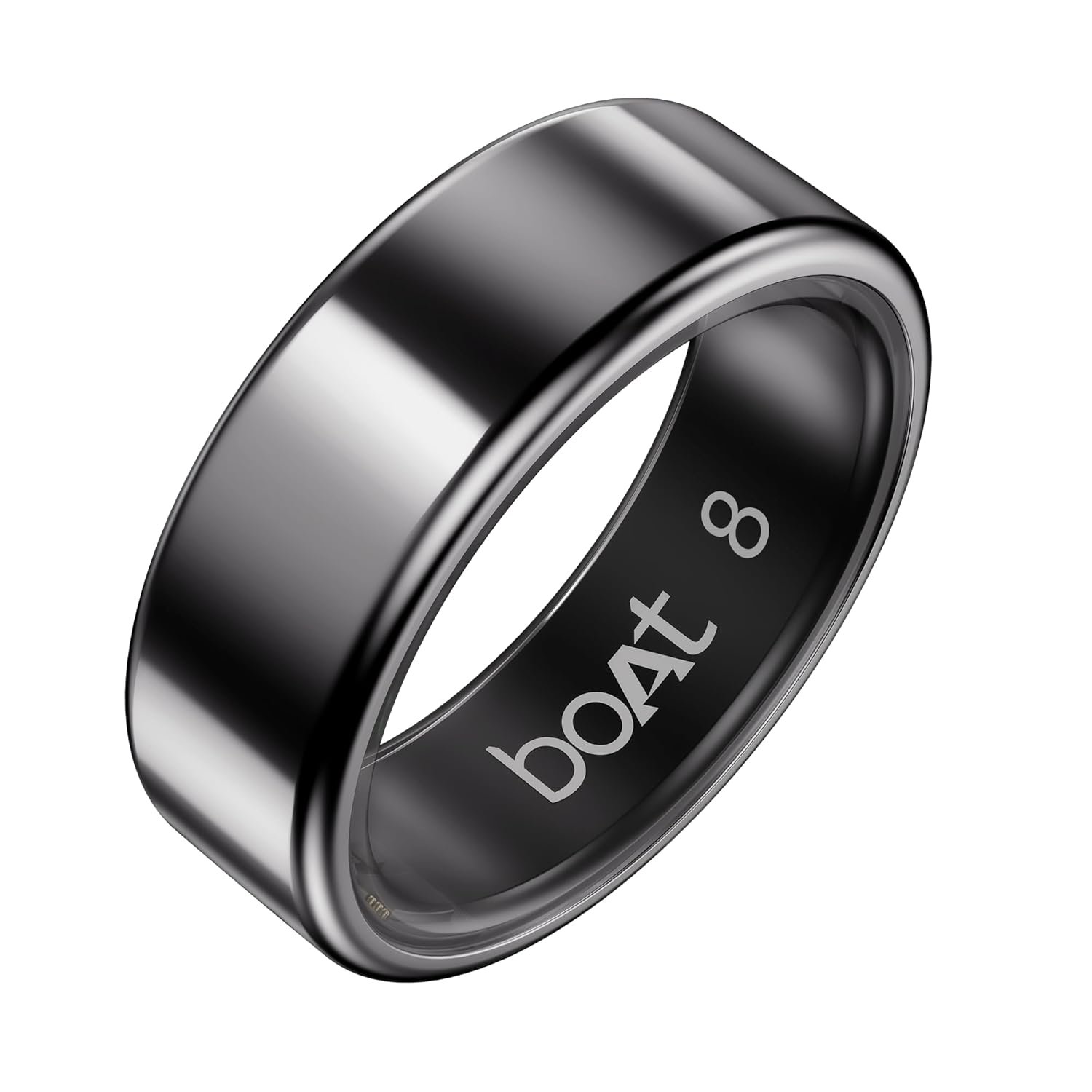 boAt New Launch SmartRing Active Plus,Auto Heart Rate,Sleep,SpO2, Stress&Skin Temperature Monitor,Stainless-Steel Build,Lightweight, 30-Days Battery, Magnetic Charging Case(8, Midnight Black), 1 Count
