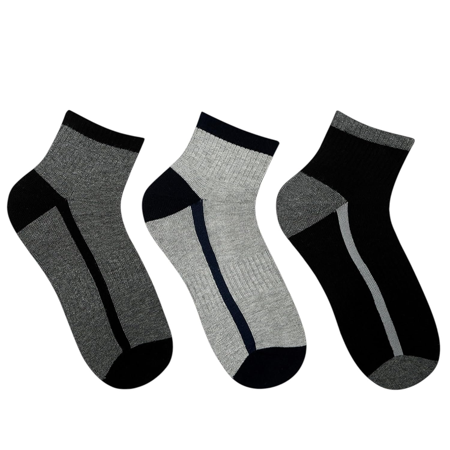 SocksXpress Men’s Cushioned Ankle-Length Socks | Pack of 3 Pairs | Black, L.Grey, D.Grey, Navy | Combed Cotton with Temperature-Regulating Soft Cushioning | Breathable & Daily Comfort Sports Socks