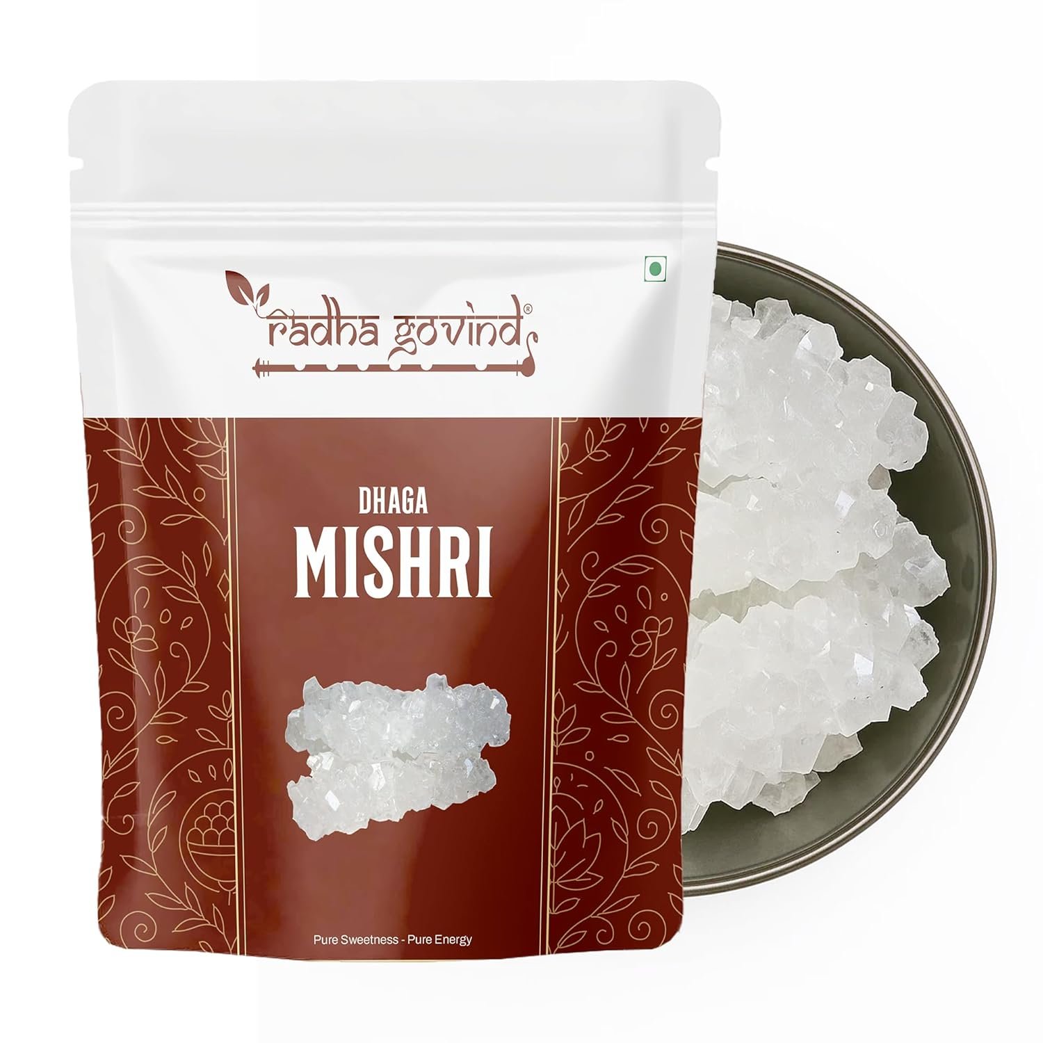 Radha Govind Organic Dhaga Mishri 400g | Natural Rock Sugar Crystals | Pure Ayurvedic Sweetener for Prasad, Puja & Daily Use | Unrefined Traditional Mishri for Health, Digestion & Energy