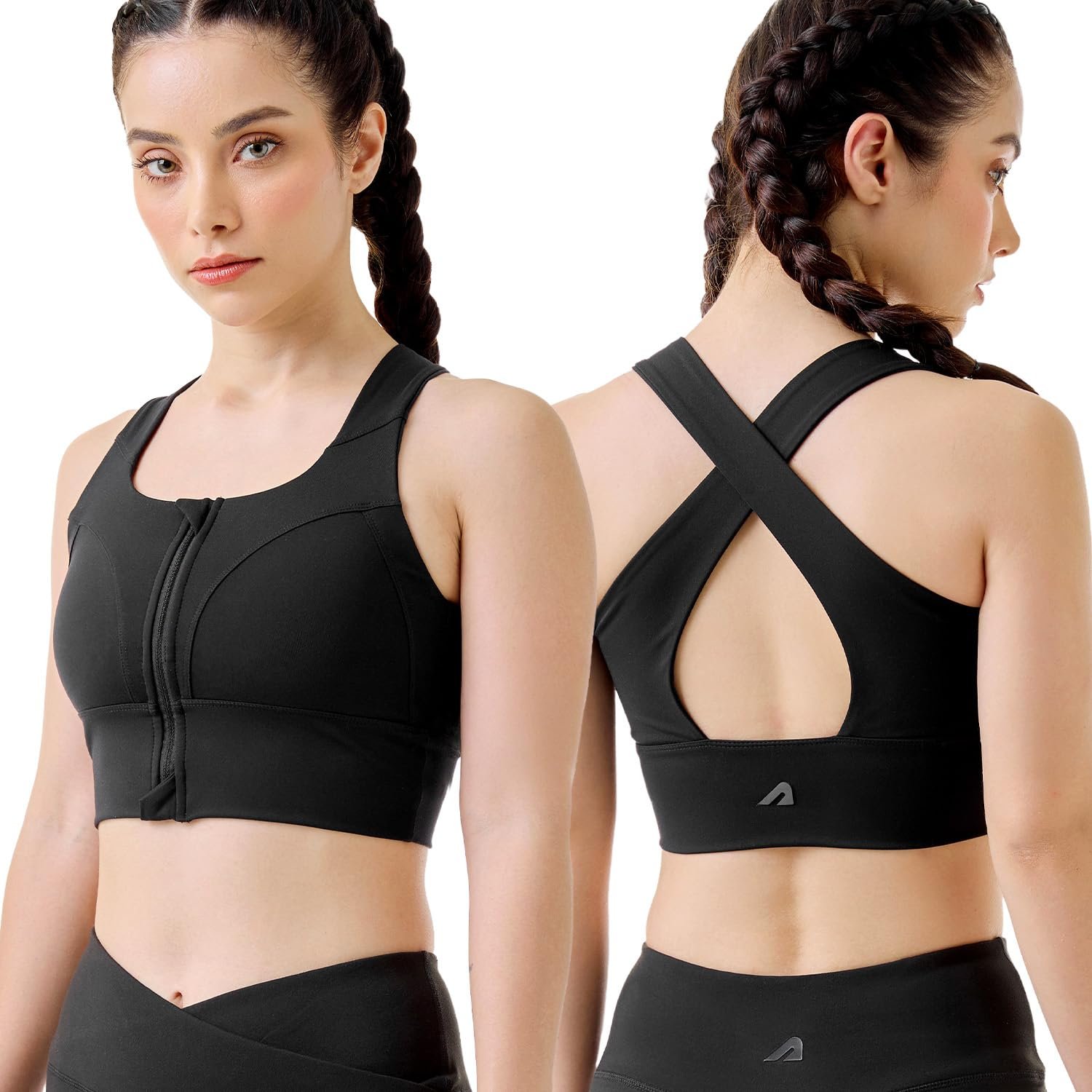 Boldfit Sports Bra for Women,Premium Nylon Blend Padded Gym Bra for Woman with Criss Cross Back & Front Zip,Boldtech Sweat-Wicking,Stretch Fit,Durable & Comfortable Activewear for Gym,Yoga & Training