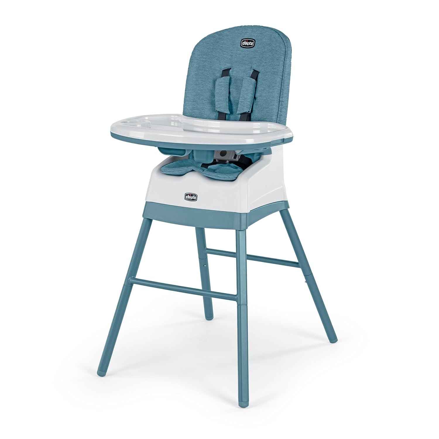 Chicco Stack Hi-Lo 6-in-1 Multi-Use Convertible High Chair, Reclines for Babies and Toddlers, Easy-Clean Baby High Chair Booster Toddler Seat Combo | Tide/Blue/Green