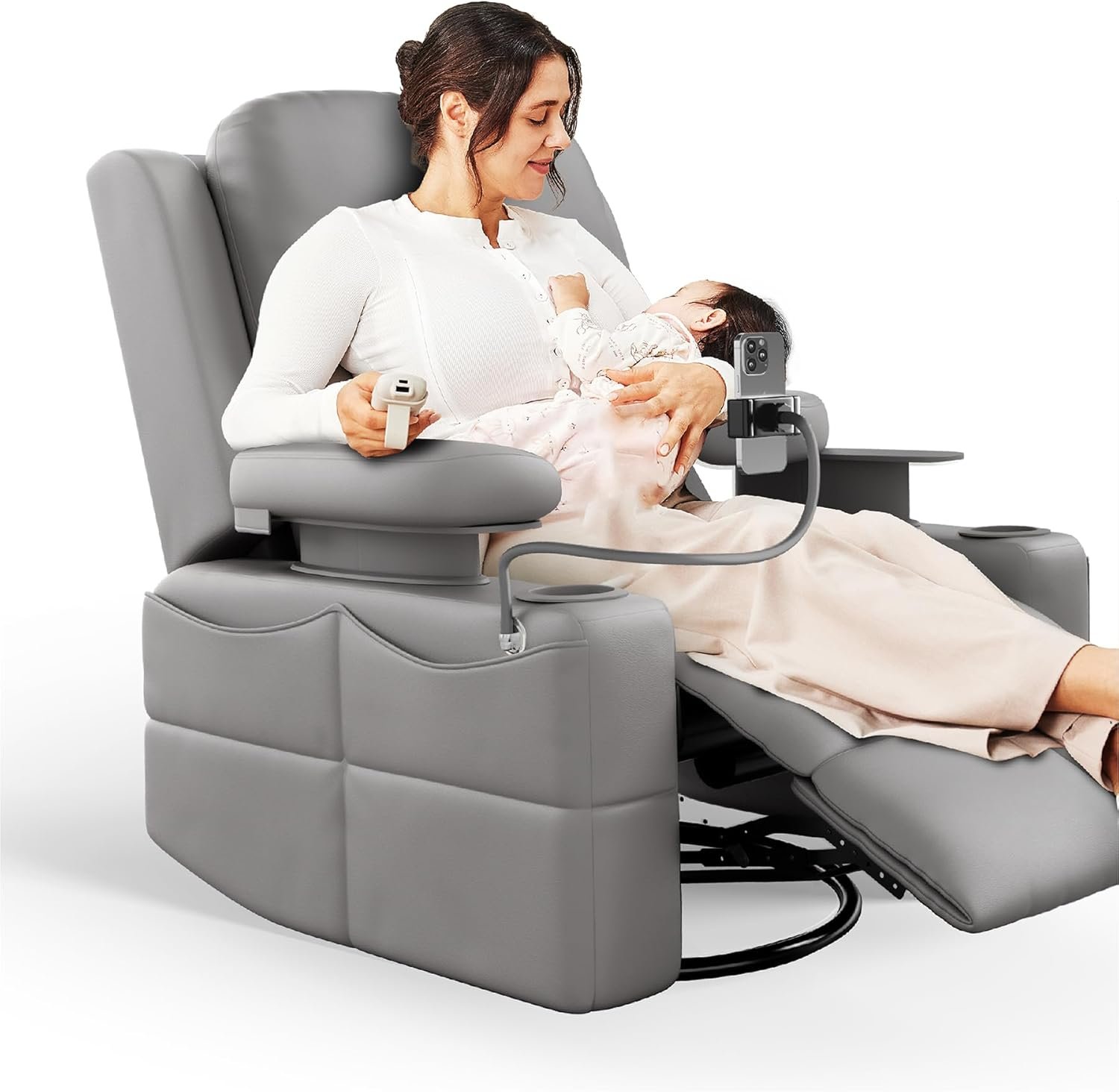 MAMAZING Oversized Rocking Chair Nursery with Adjustable Armrests, Electric Glider Recliner Nursing Chair for Breastfeeding, Power Swivel Recliner Chairs, Oeko-TEX & FSC Certified(Urban Gray)