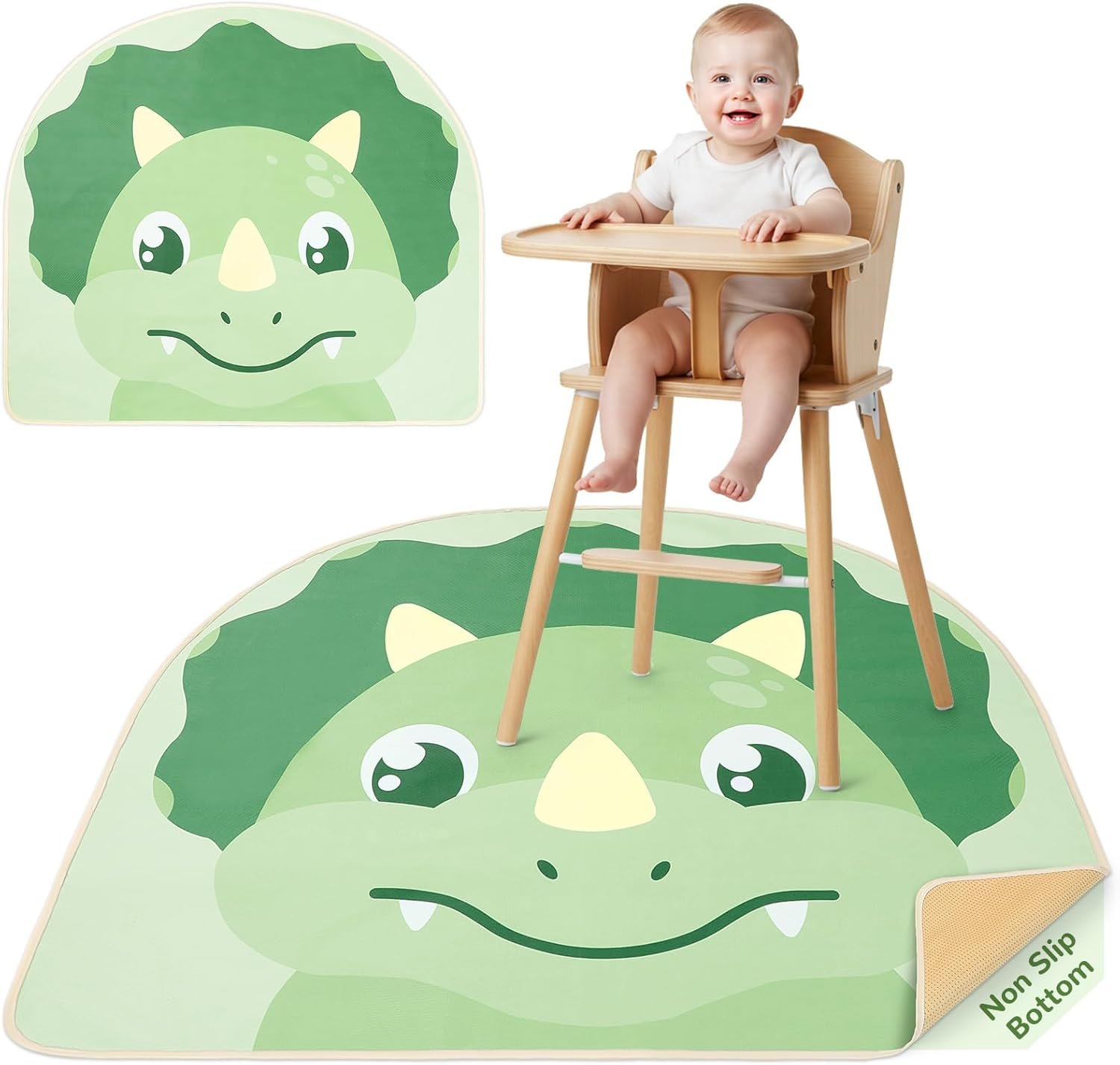 Unicorn Castle Splat Mat for Under High Chair Waterproof Baby Play Splat Mat for Art Crafts Non Slip High Chair Food Catcher Floor Mat for Baby,Green Dinosaur