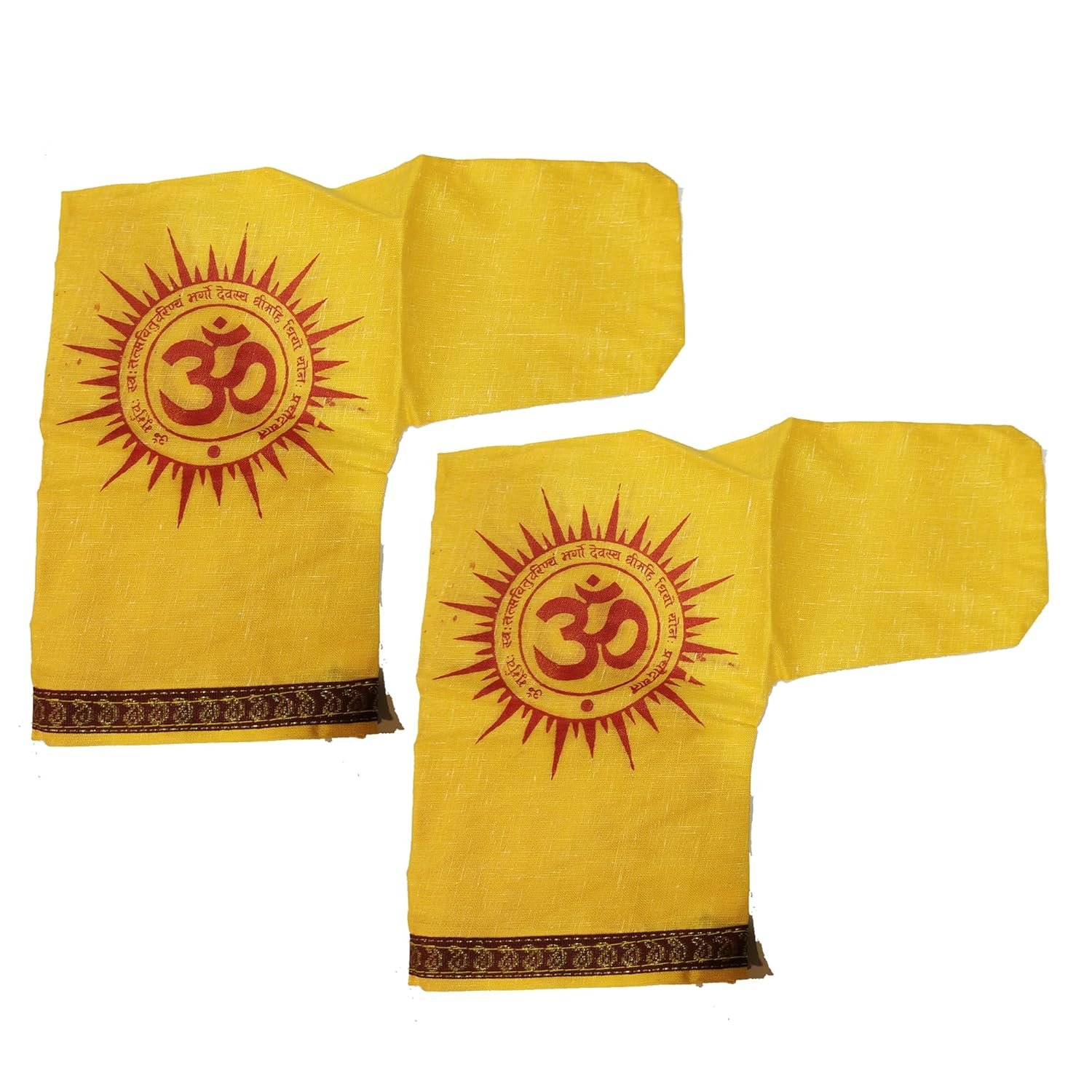 AYOSHRI Om Print L Shape Gomukhi Japa Mala Jholi Yellow Chanting Cotton Bag for Jaap (L-Shape (2Pcs))