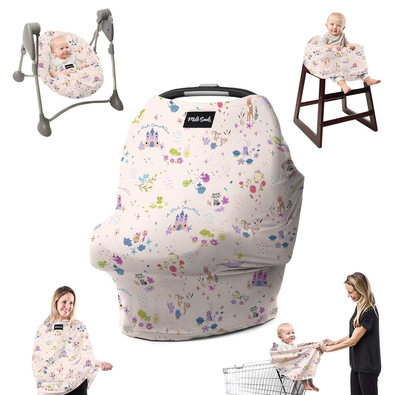 Milk Snob Disney’s A Wish Come True 5-in-1 Baby Cover, Breastfeeding, Car Seat, Carrier, Stroller, High Chair, Shopping Cart, Lounger Canopy, Baby Shower Gender Neutral Gifts, Nursing Top