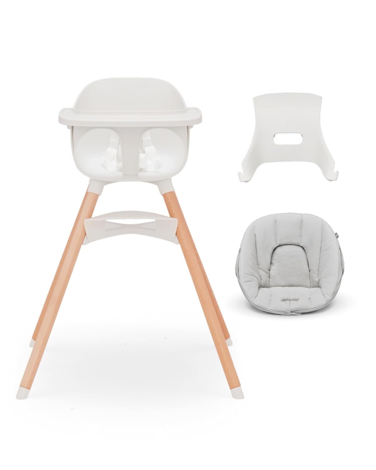 Lalo The High Chair Infant Kit – Convertible Wooden High Chair for Babies & Toddlers with Infant Support & Cushion, Grows with Your Child, Dishwasher Safe Tray, Adjustable Footrest Coconut