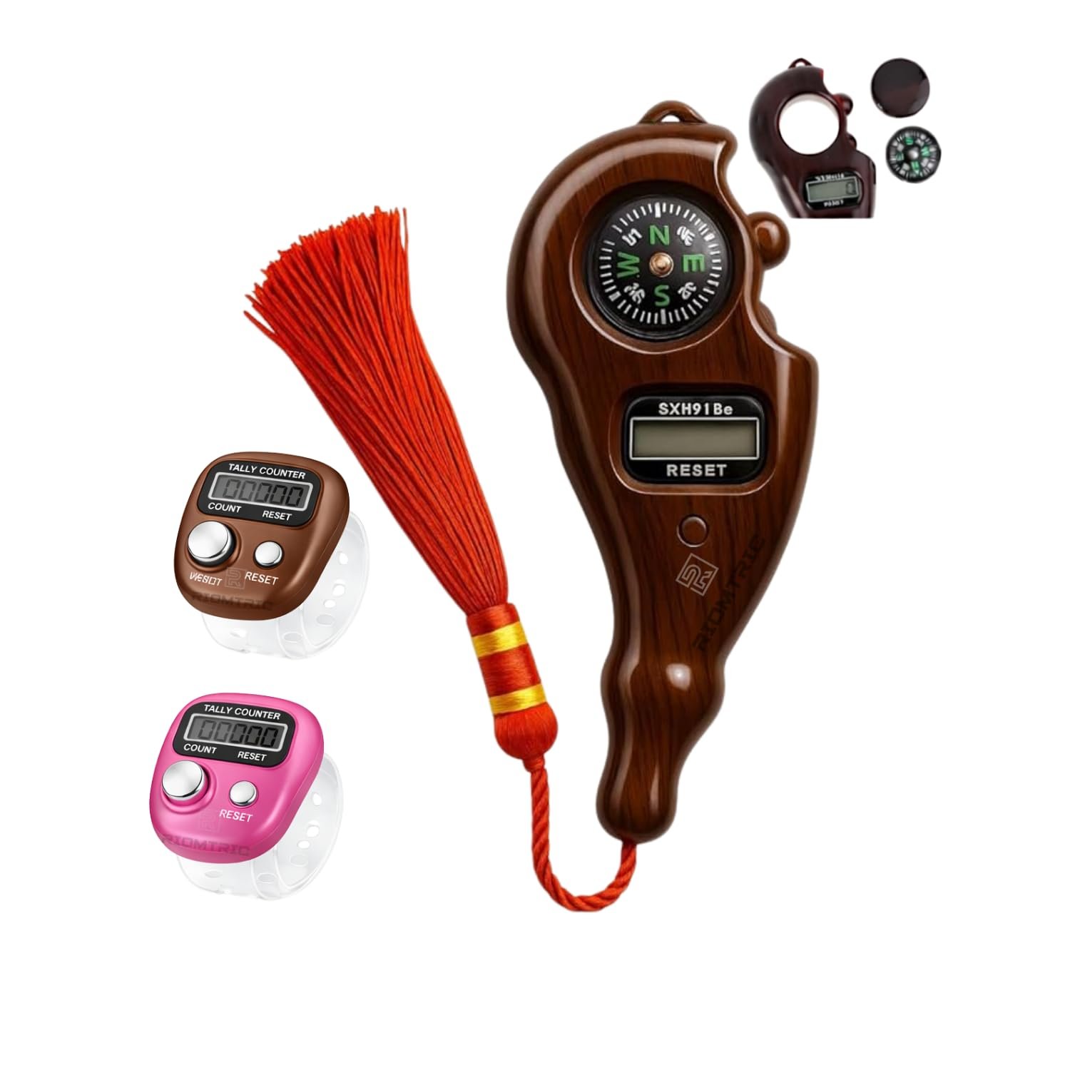 Mantra Jaap Mala 2+1 Pcs Digital Counter Tally Counting with Compass Finger Portable Hand Mini Ring Tasbih Misbaha -Different Use Naam Mantra Jaap -Multi-Color (Combo-Set)