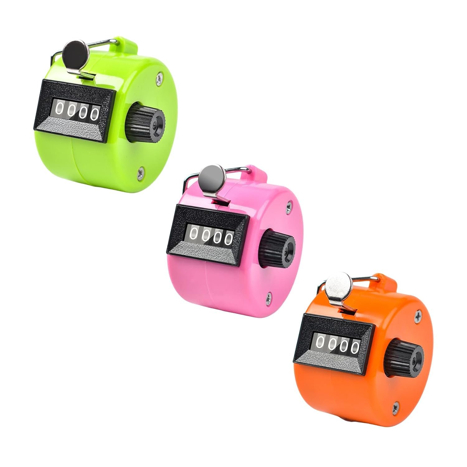 Counter for Chanting Mantra – 3-Piece Handheld Tally Counter for Knitting, Prayer, Sports & Crafts, Tasbih Clicker Counter Set (55x43mm, Green, Orange, Pink)