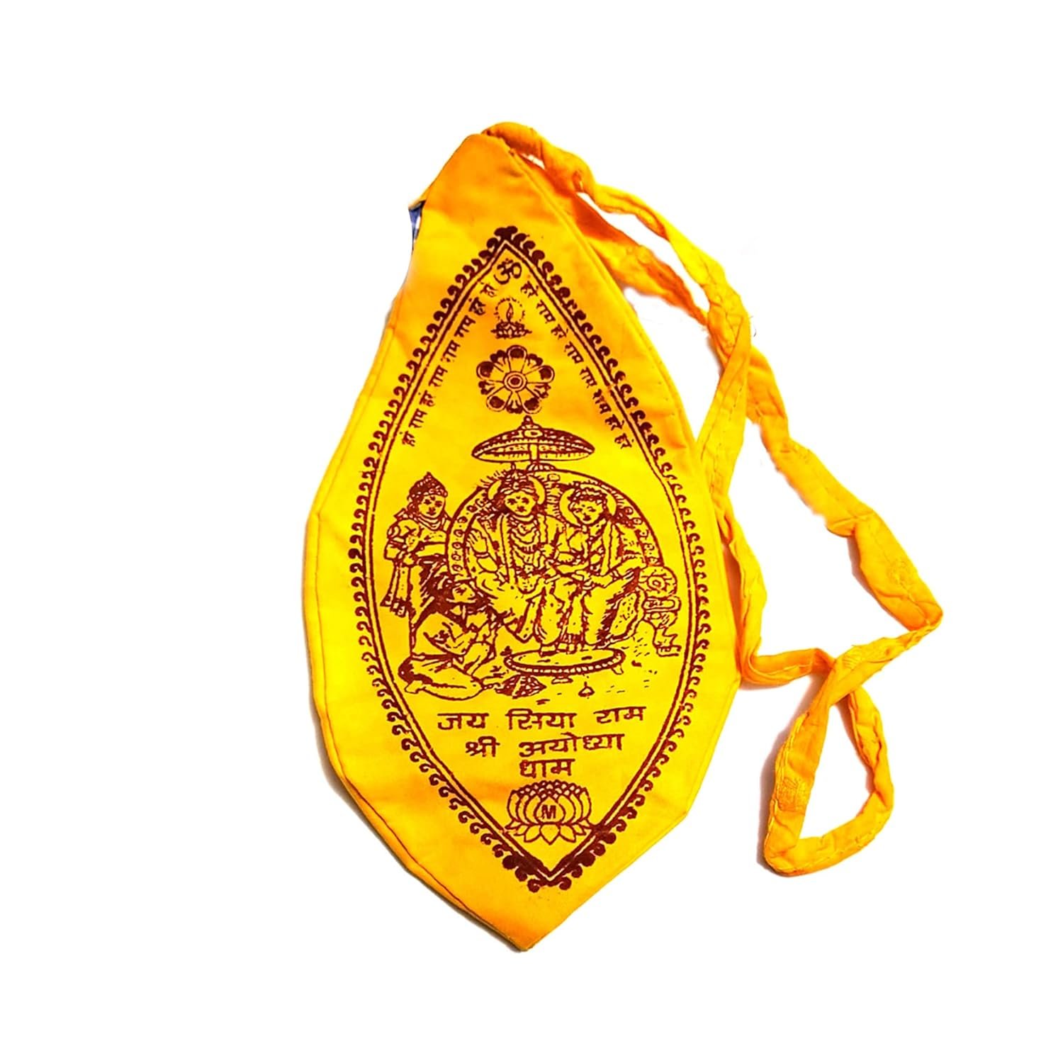 Om Print L Shape Gomukhi Japa Mala Jholi Yellow Chanting Cotton Bag for Jaap (Sita Ram Print (1 PCS))