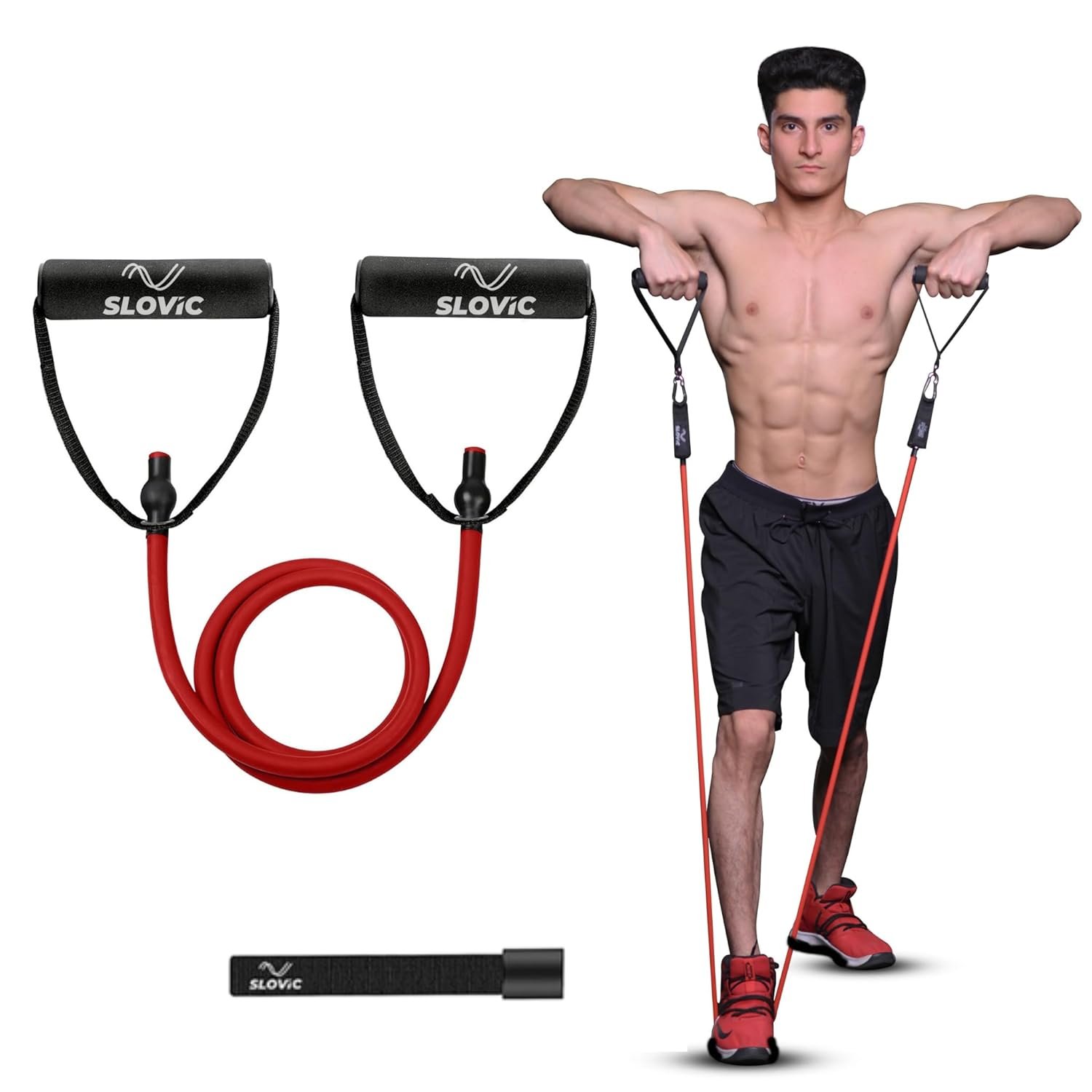 Slovic Resistance Tube [Upto 15 KG] | Resistance Band for Workout | Stretching Band for Exercise Band | Resistance Bands Set | Gym Equipment for Home Workout | Ideal for Men & Women